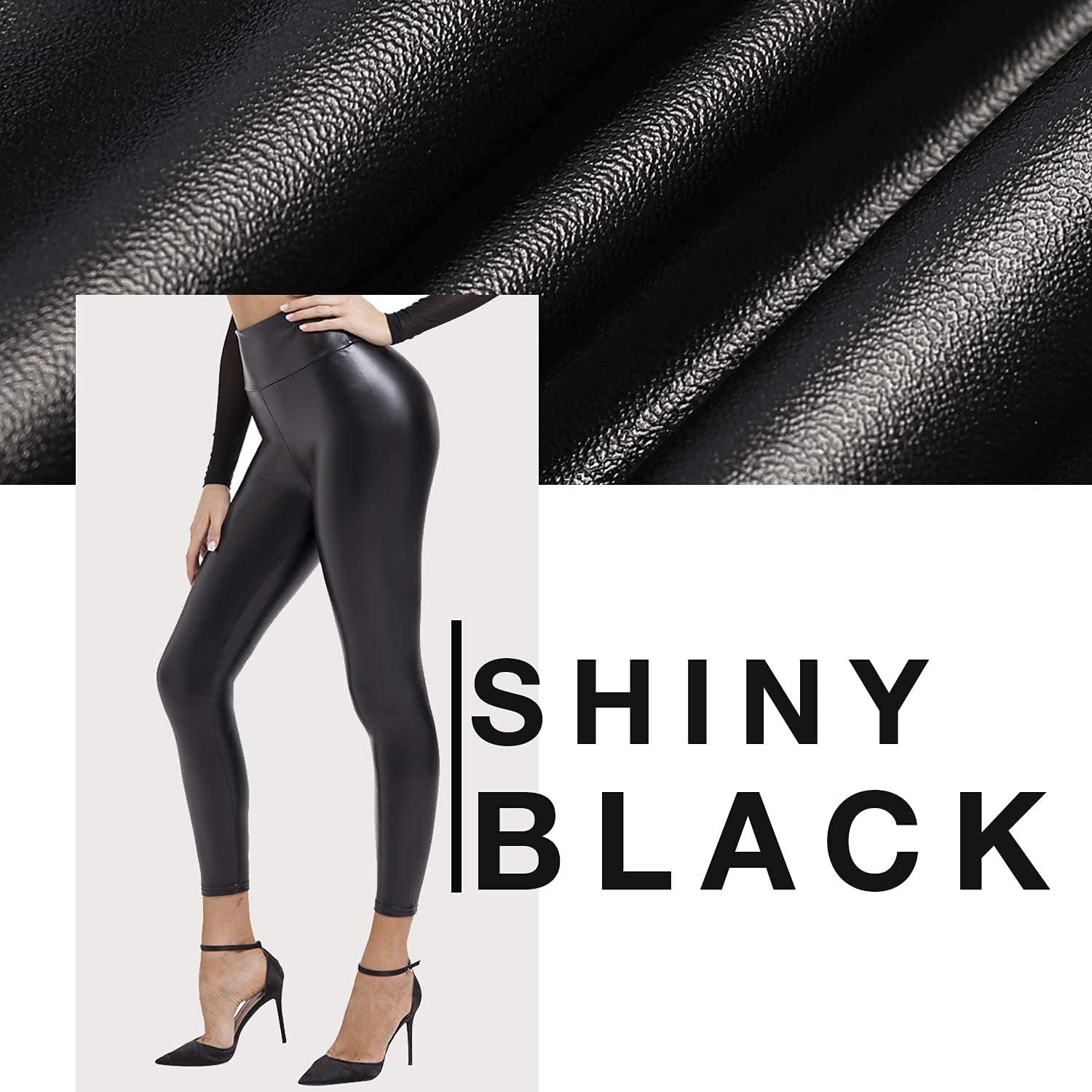 BOOTY GAL Faux Leather Leggings for Women High Waist Pants Black Elastic Tights