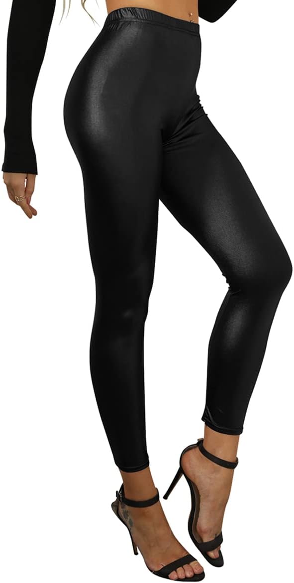 CIRAZRL Black Faux Leather Moto Leggings Jeggings for Women Sexy Plus Size Yoga Pleather Pants Tights