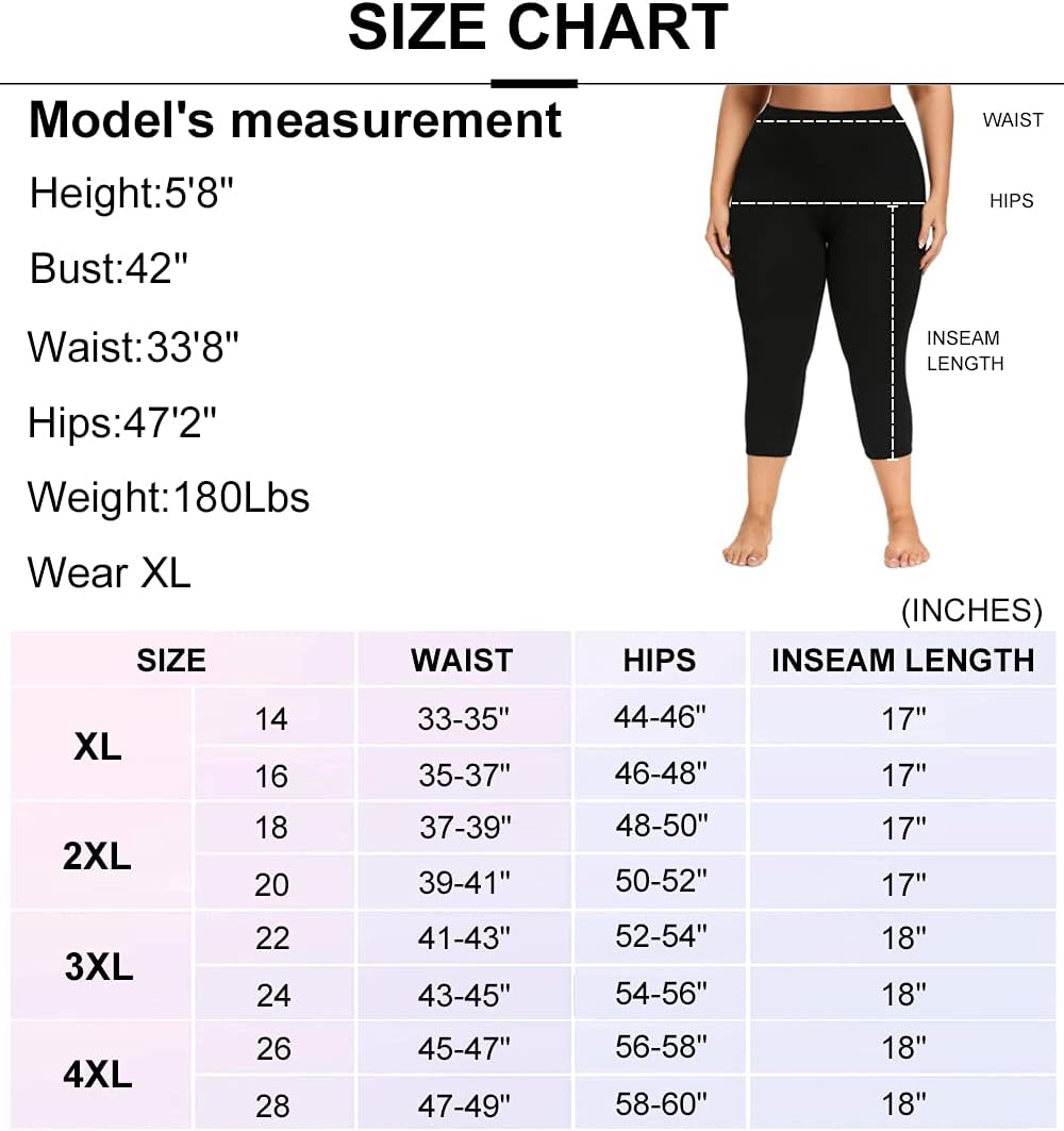 ELISS Womens Plus Size Modal Capri Leggings,Soft and Stretchy Cropped Legging 3/4 Length Pants (1X-4X)