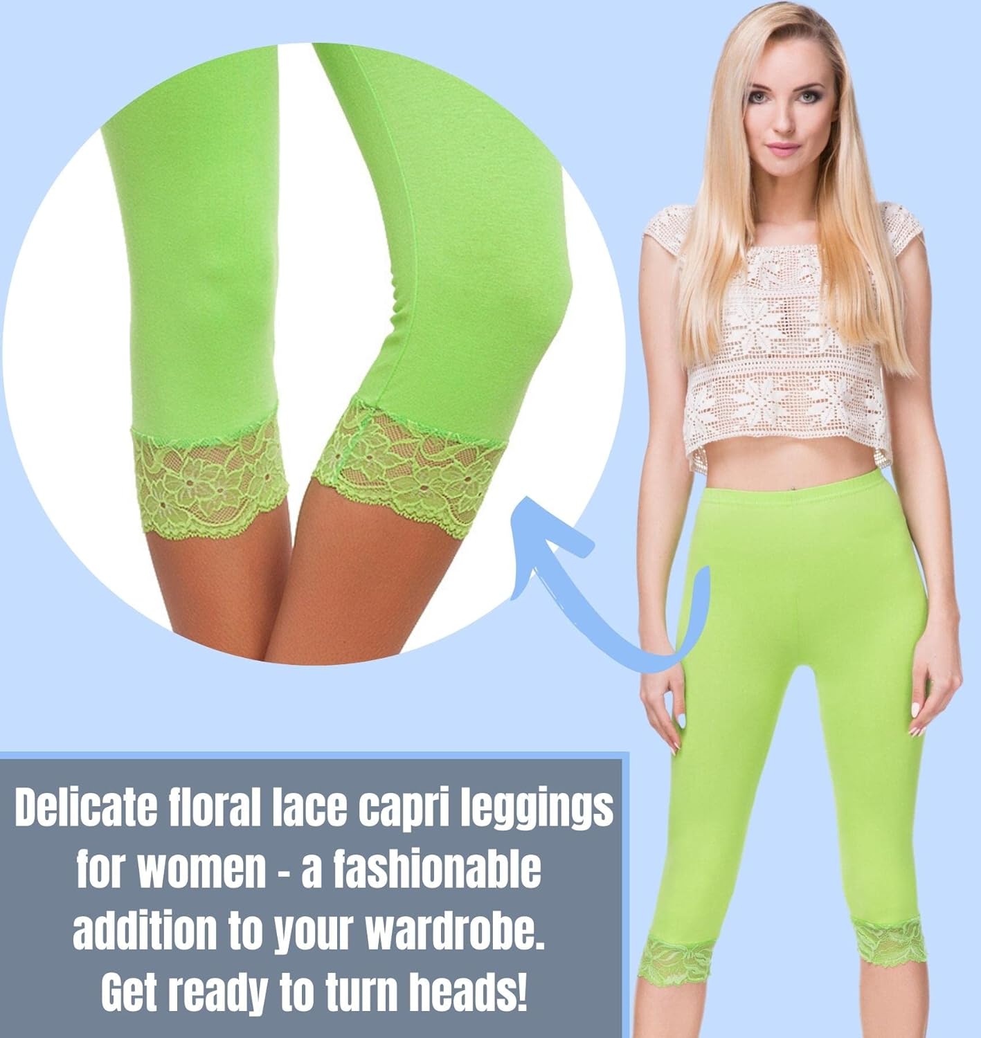 FUTURO FASHION Cropped 3/4 Lenght Cotton Leggings with Lace