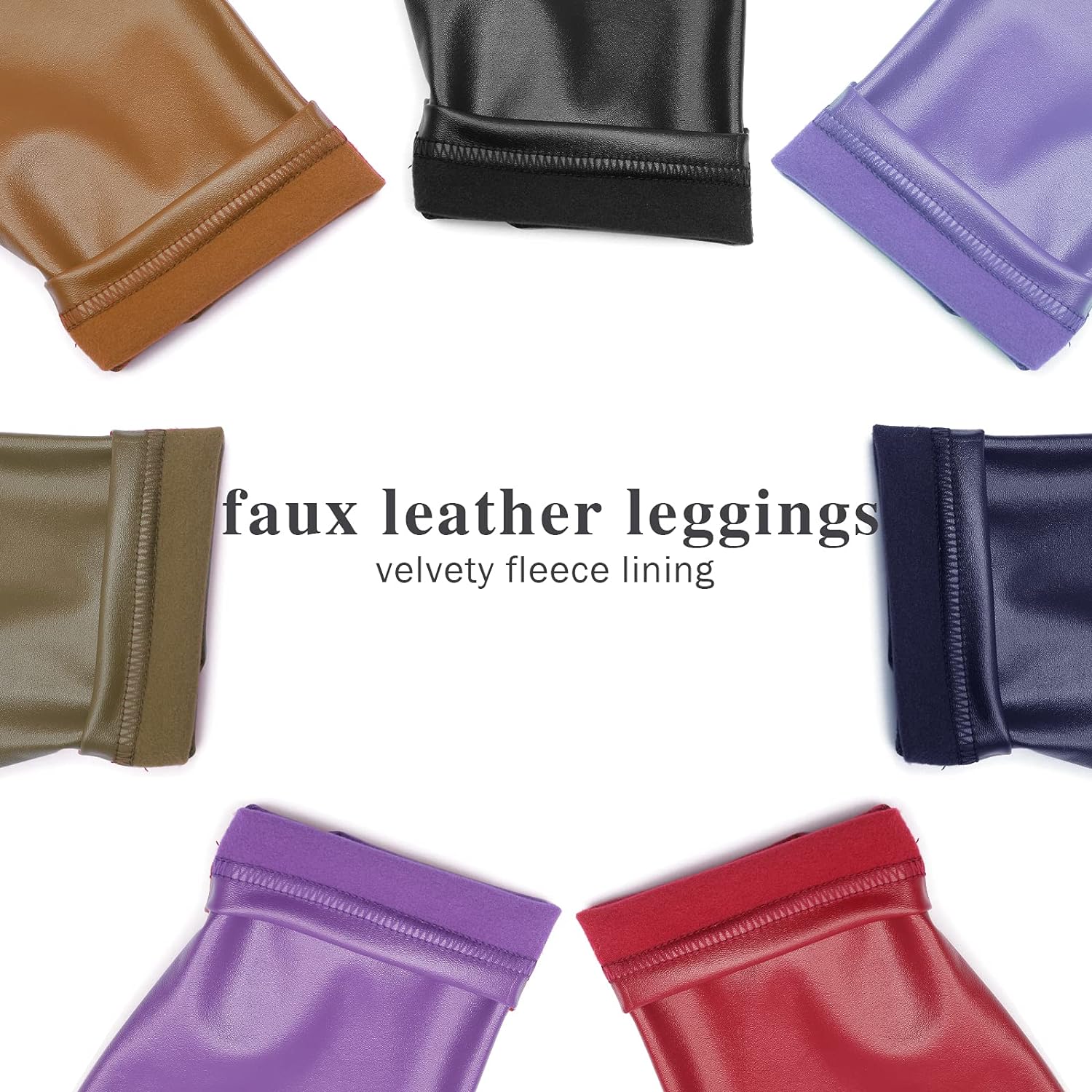 Ginasy Faux Leather Leggings for Women Tummy Control Stretch High Waist Pleather Pants with Thin Fleece Lined