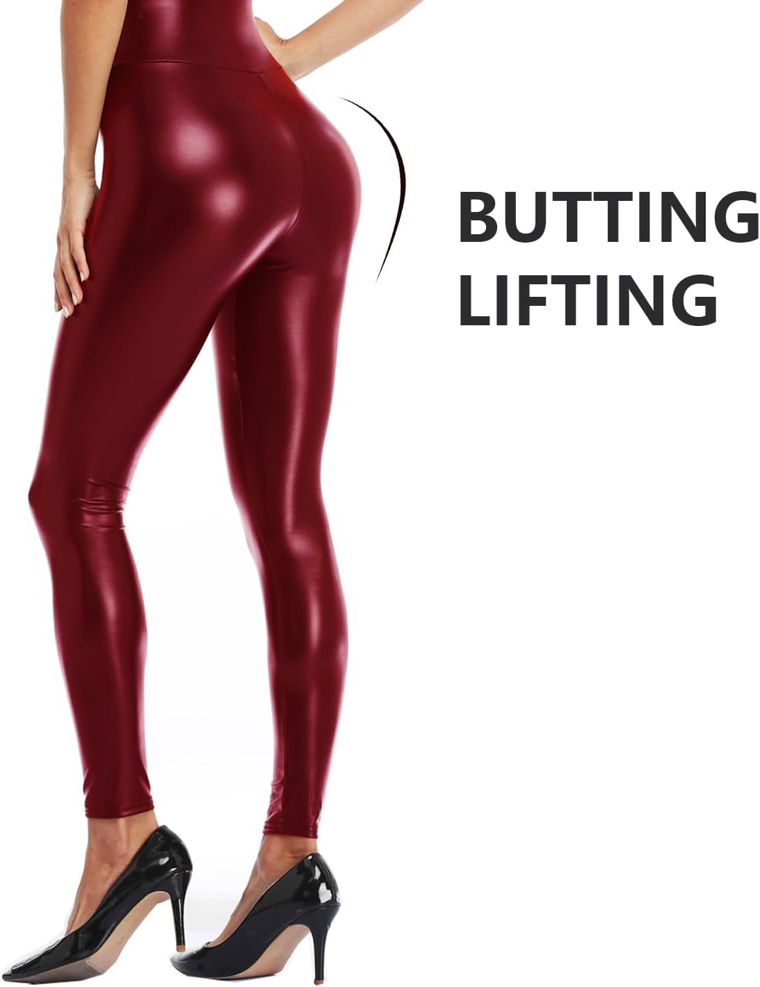 Joelynne Womens Faux Leather Leggings, High Waisted Sexy Butting Lifting Tights for Women, Stretch PU with Thin Fleece Lined