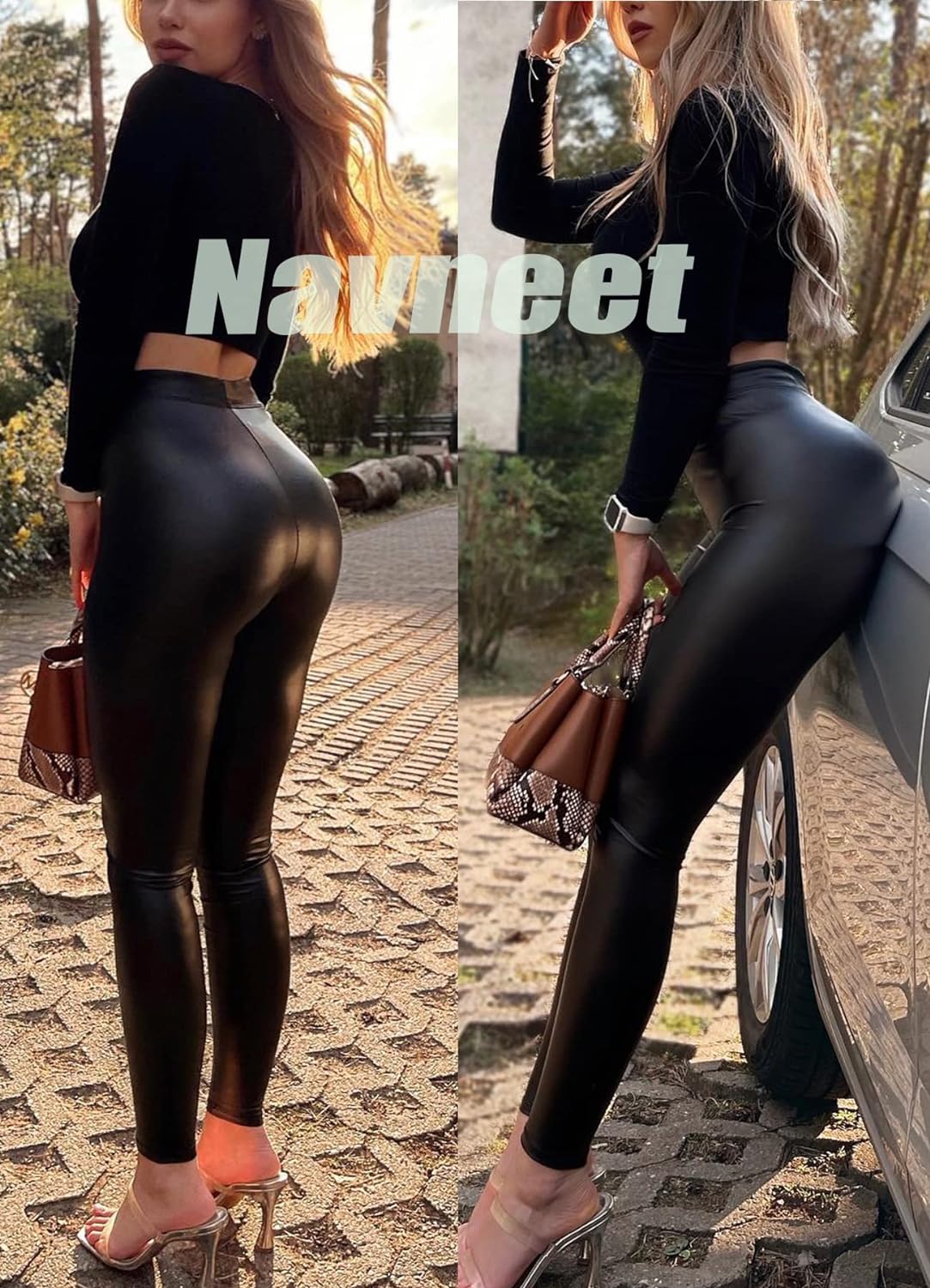 Navneet Women Faux Leather Pants High Waist PU Leggings Sexy Pleather Leggings Casual Push Up Tights