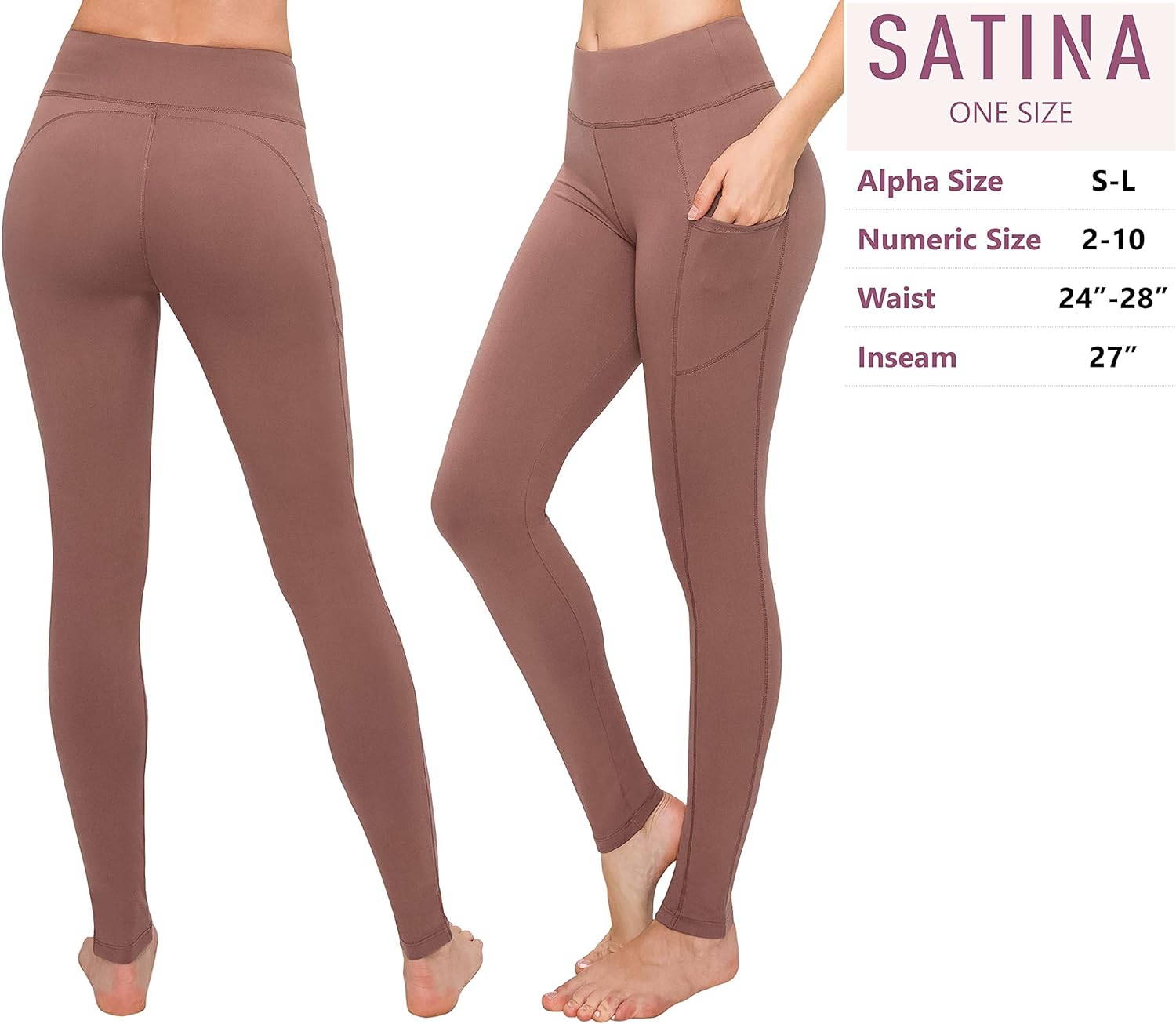 SATINA High Waisted Leggings for Women - Capri, Full Length, Fleece with Pockets Womens Leggings