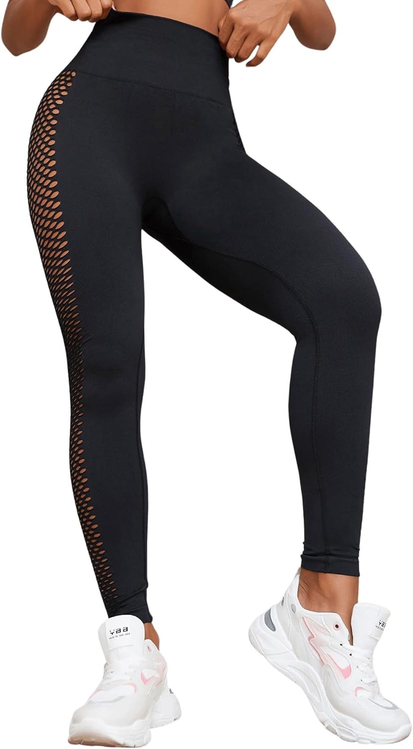 SweatyRocks Leggings Women Yoga Workout Pants High Waist Cutout Tights