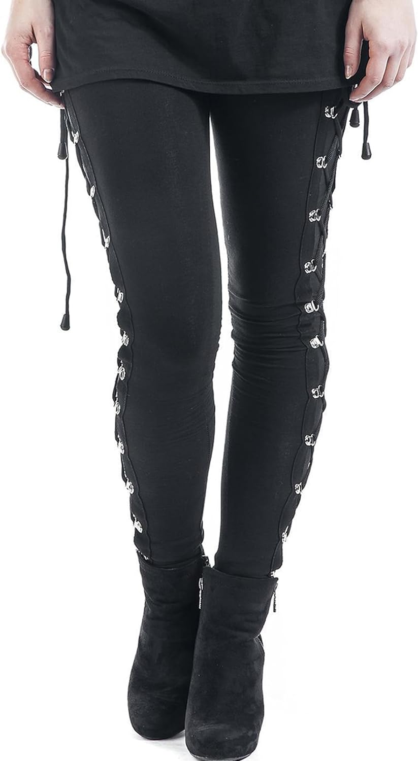xxxiticat Womens Sexy Black Satin Side Lacing Solid Pants Long Bodycon High Waist Bandage Slim Thick Lace Up Leggings