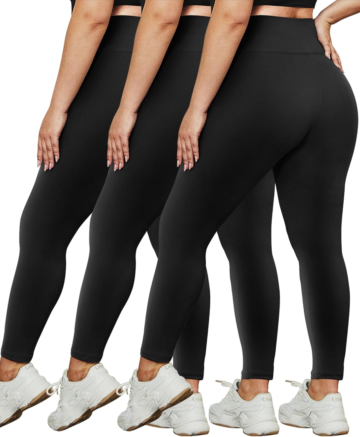 3 Pack Plus Size Leggings for Women - High Waist Stretchy Soft Yoga Pants for Workout Running