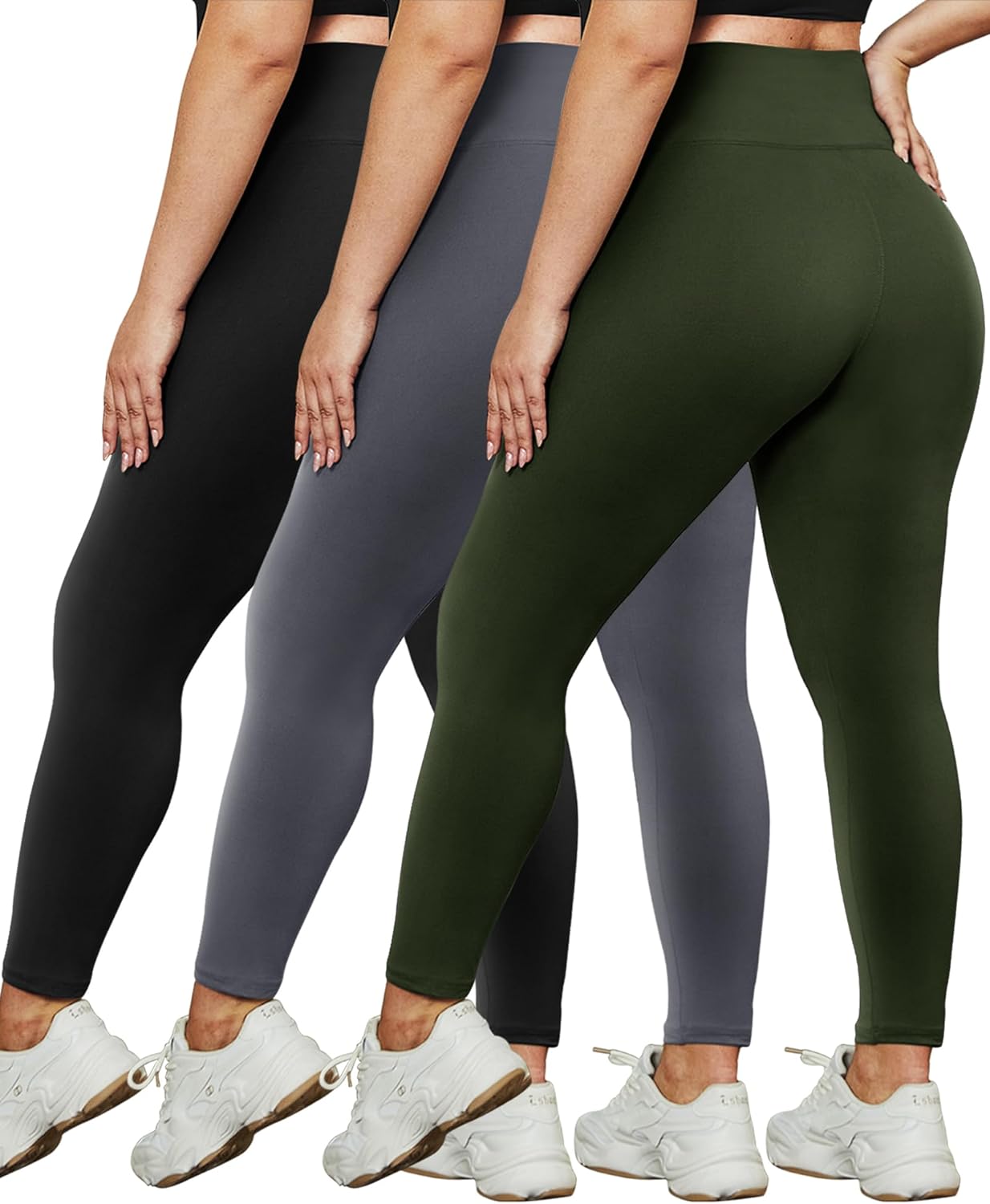 3 Pack Plus Size Leggings for Women - High Waist Stretchy Soft Yoga Pants for Workout Running