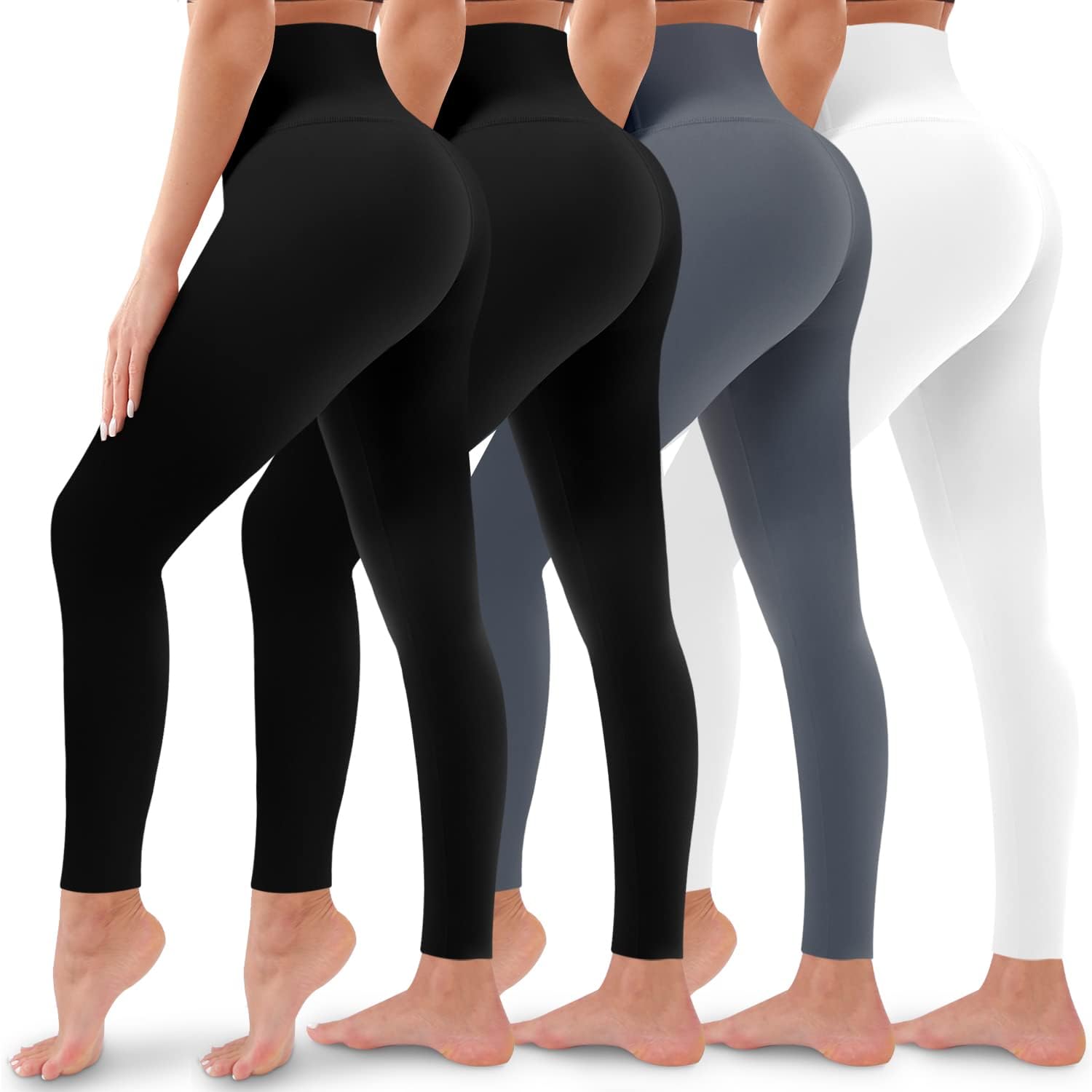 4 Pack Leggings for Women Butt Lift High Waisted Tummy Control No See-Through Yoga Pants Workout Running Leggings
