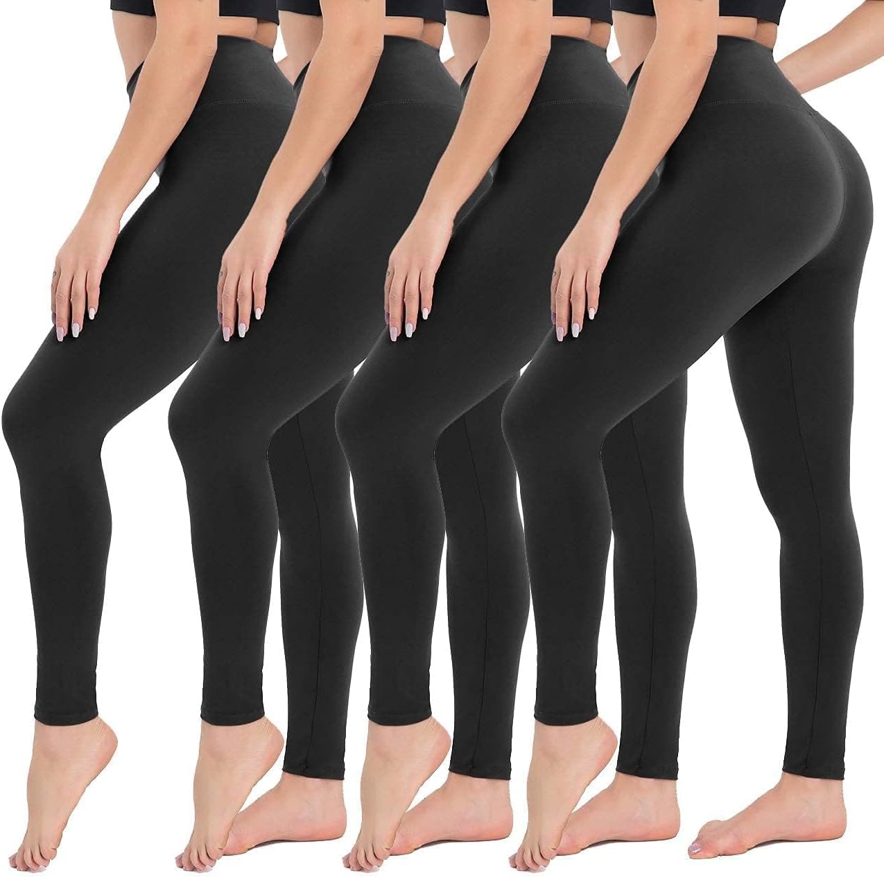 CAMPSNAIL 4 Pack High Waisted Leggings for Women - Soft Tummy Control Slimming Yoga Pants for Workout Running Reg Plus Size