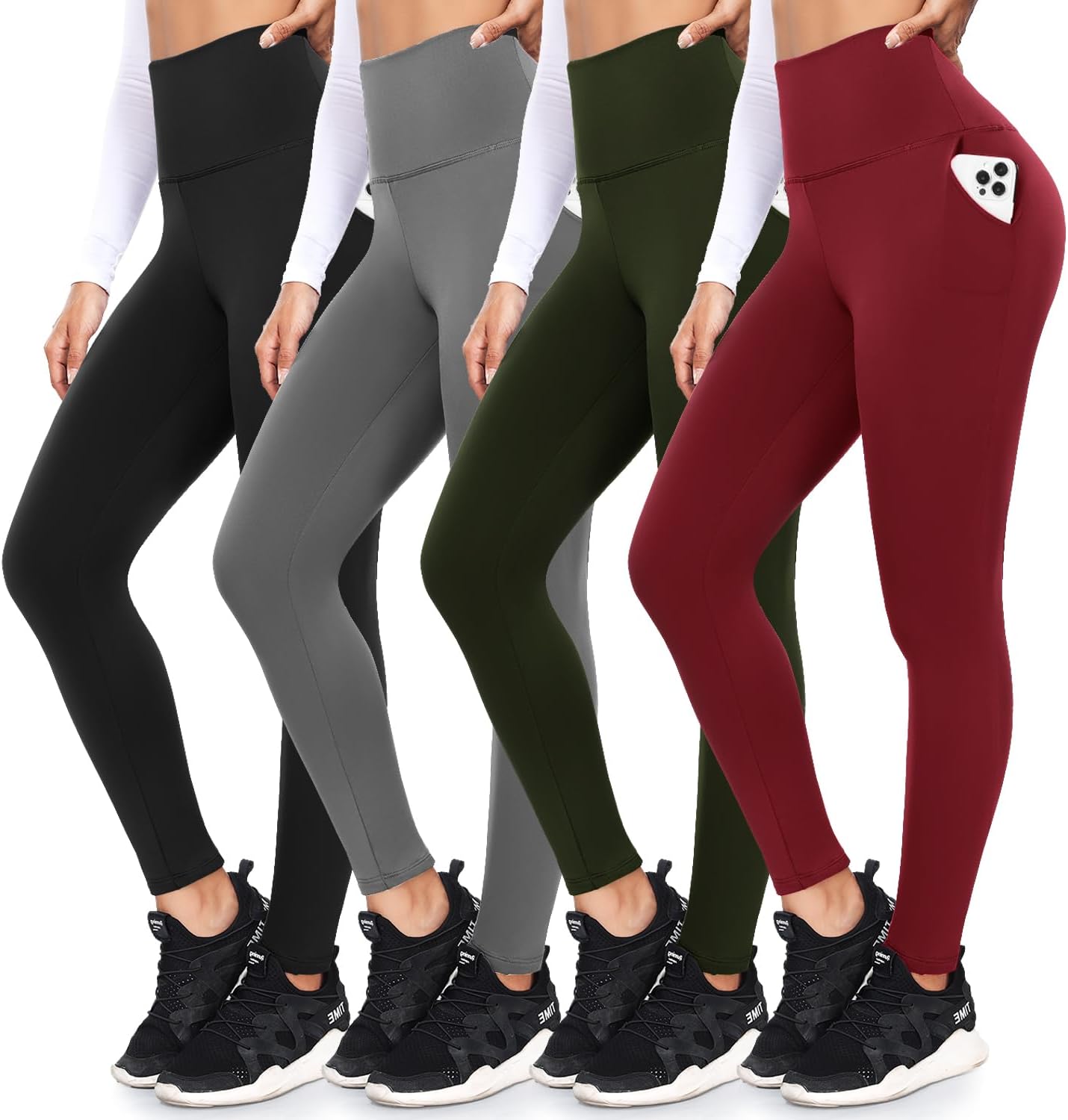 FULLSOFT 4 Pack Leggings with Pockets for Women,Soft High Waisted Tummy Control Workout Yoga Pants