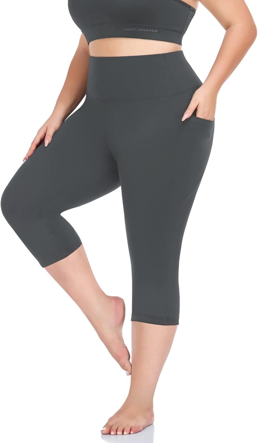 MOREFEEL Plus Size Leggings for Women with Pockets-Stretchy X-4XL Tummy Control High Waist Workout Black Yoga Pants