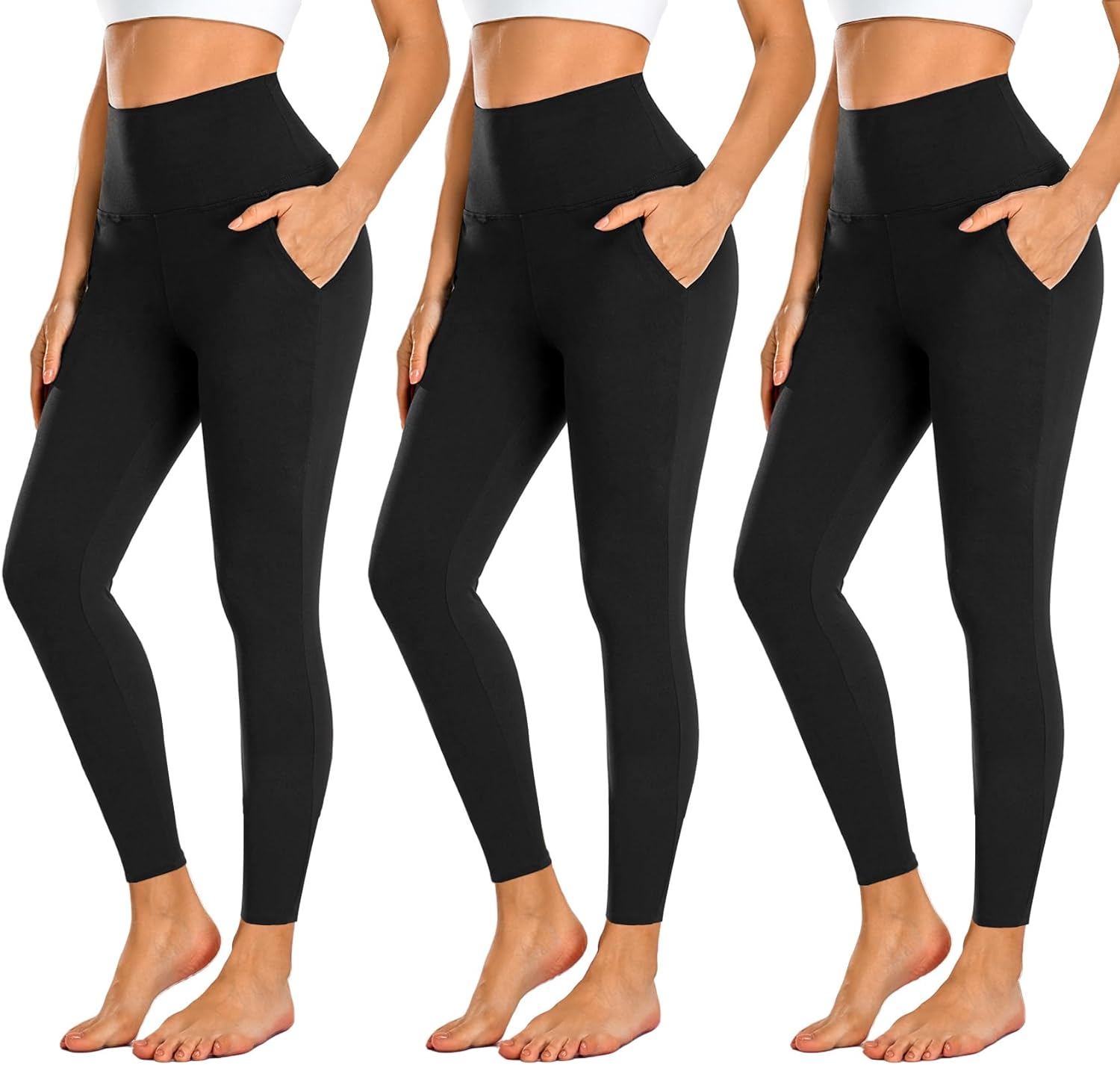 NEW YOUNG 3 Pack Leggings with Pockets for Women,High Waisted Tummy Control Workout Yoga Pants