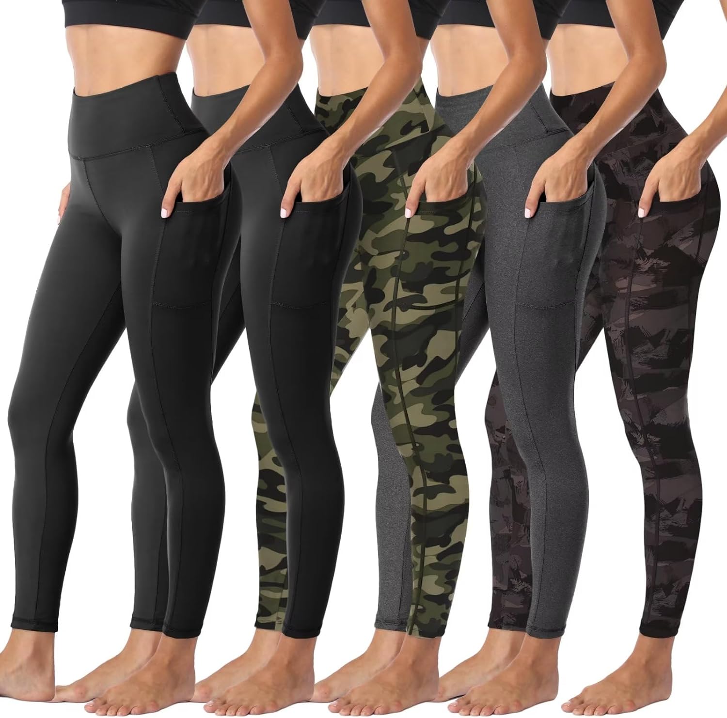 Sundwudu 5 Pack Leggings for Women Tummy Control, Soft High Waisted Black Yoga Pants for Workout Reg  Plus Size