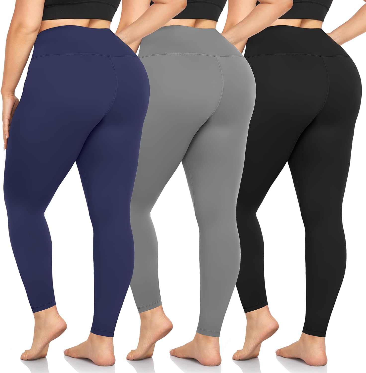 we fleece 3 Pack Plus Size Leggings for Women -Stretchy X-Large-4X Tummy Control High Waist Spandex Workout Yoga Pants