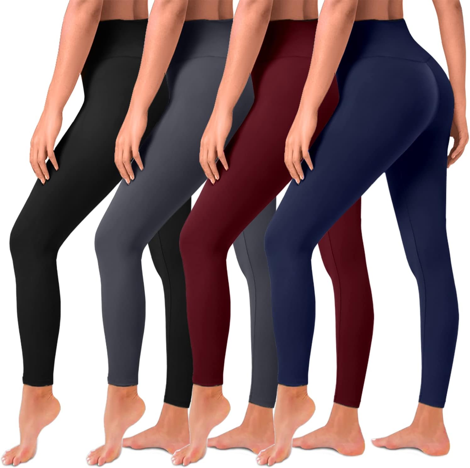 4 Pack Leggings for Women Butt Lift High Waisted Tummy Control Slimming Black No See-Thru Yoga Pants Workout Running