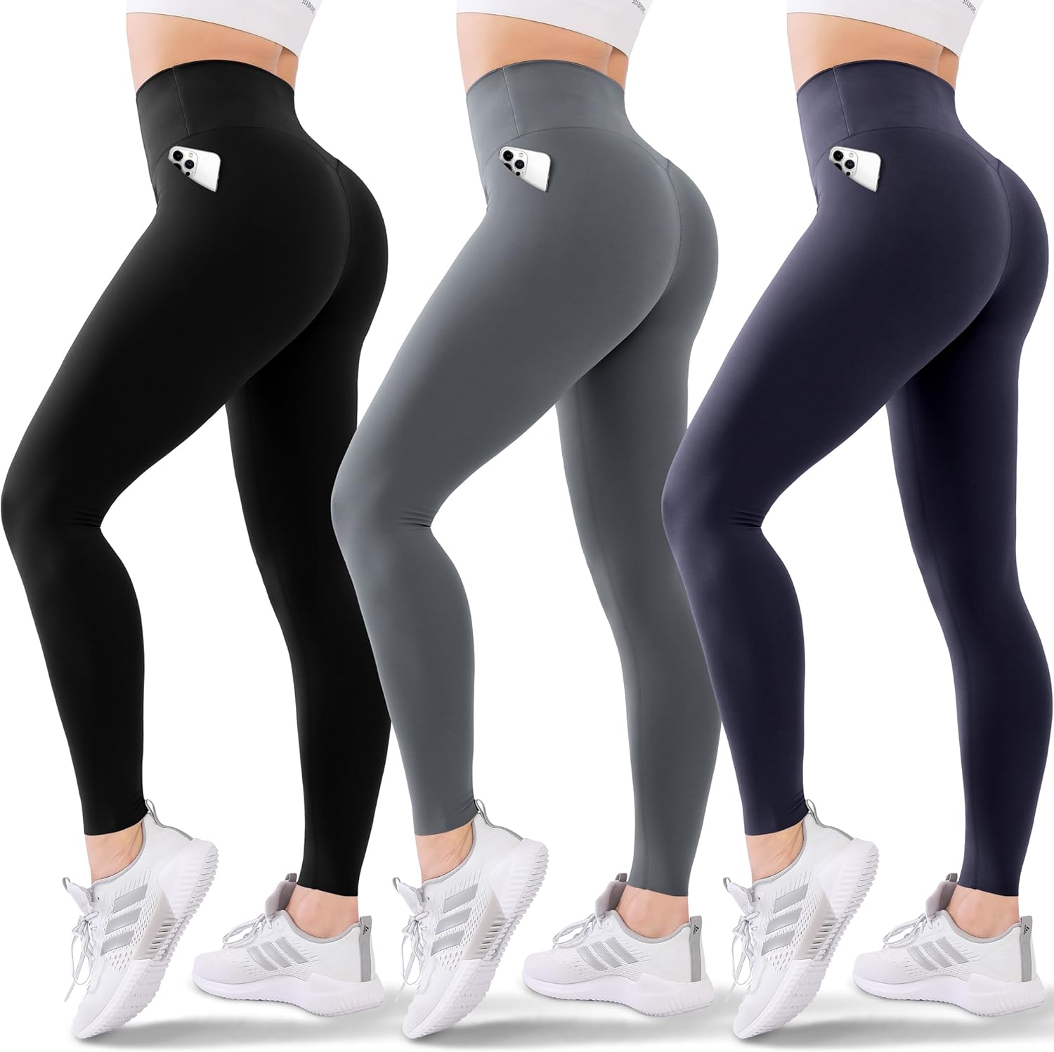 Blisset 3 Pack High Waisted Leggings for Women-Soft Athletic Tummy Control Pants for Running Yoga Workout Reg  Plus Size