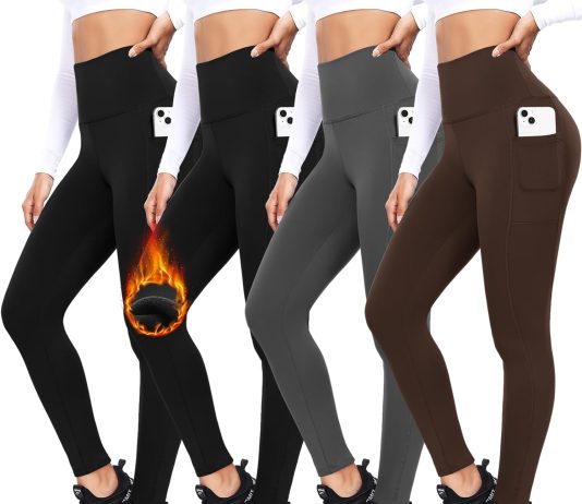 fullsoft 4 pack fleece lined leggings with pockets for women high waisted thermal winter warm yoga pants for workout run