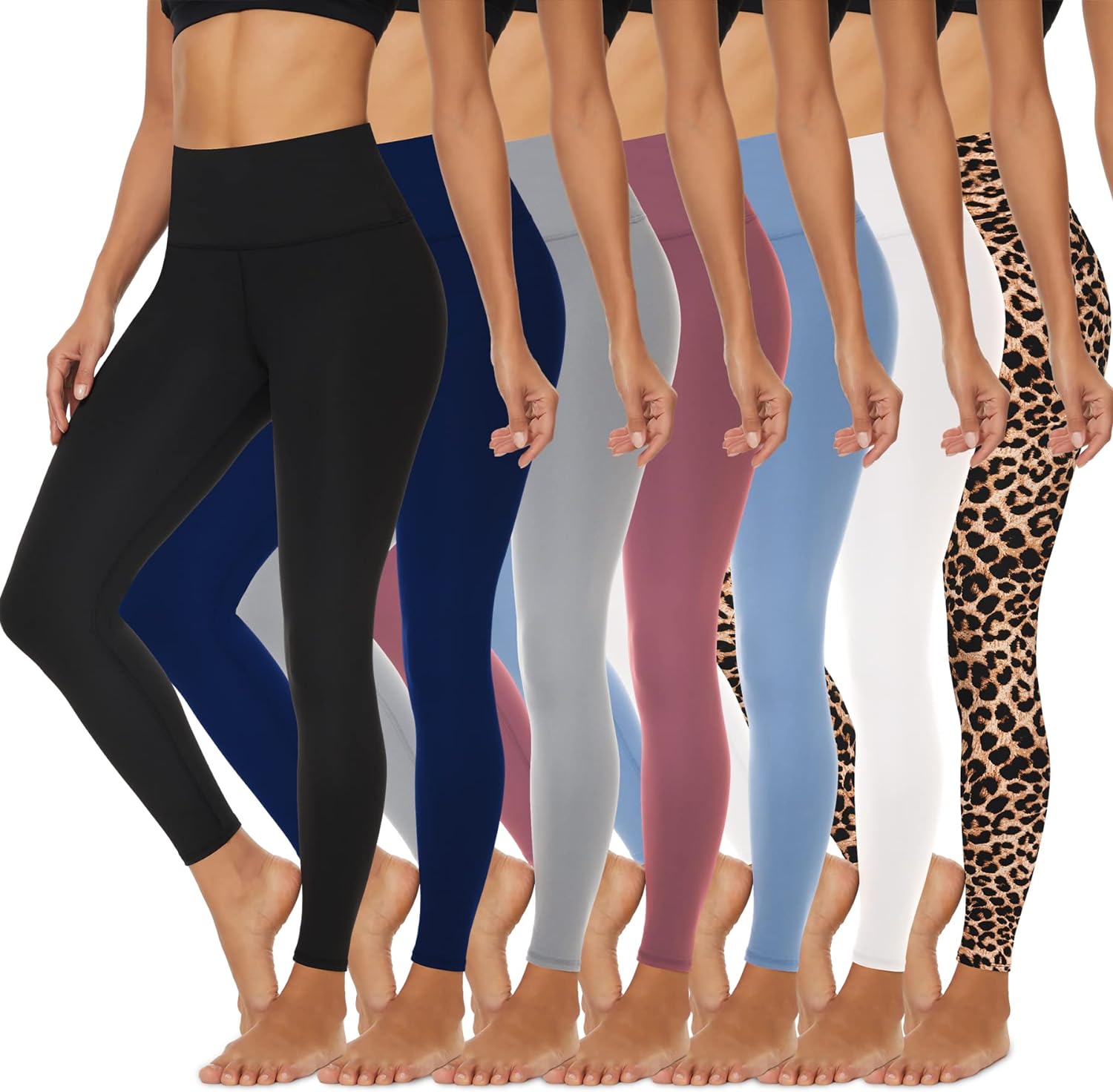 FULLSOFT 7 Pack High Waist Leggings for Women - Soft Slim Tummy Control Black Workout Yoga Pants