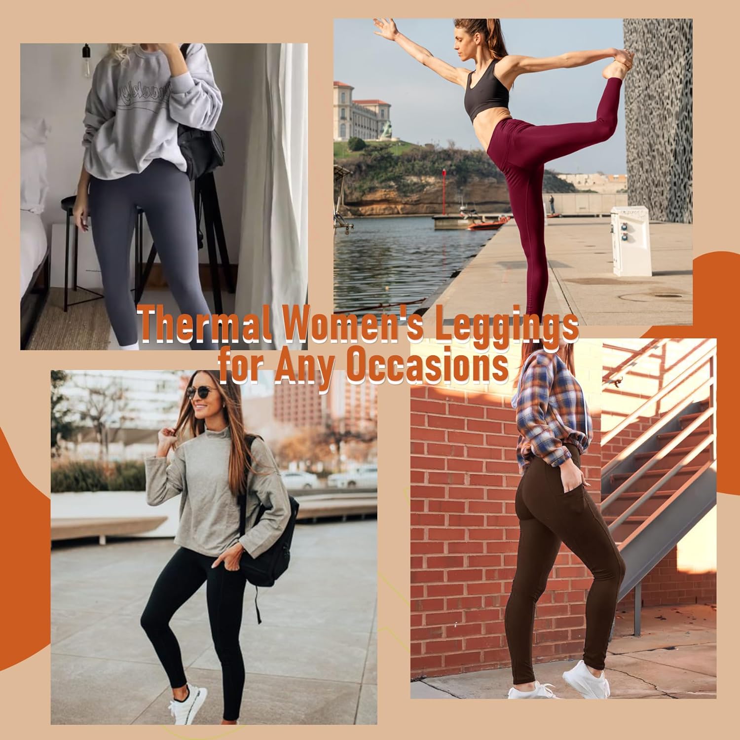 HIGHDAYS 3 Pack Fleece Lined Leggings for Women with Pockets - High Waist Winter Thermal Womens Workout Running Yoga Pants