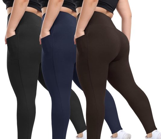 hltpro 3 pack plus size leggings with pockets for women black high waisted tummy control soft yoga pants for gym workout