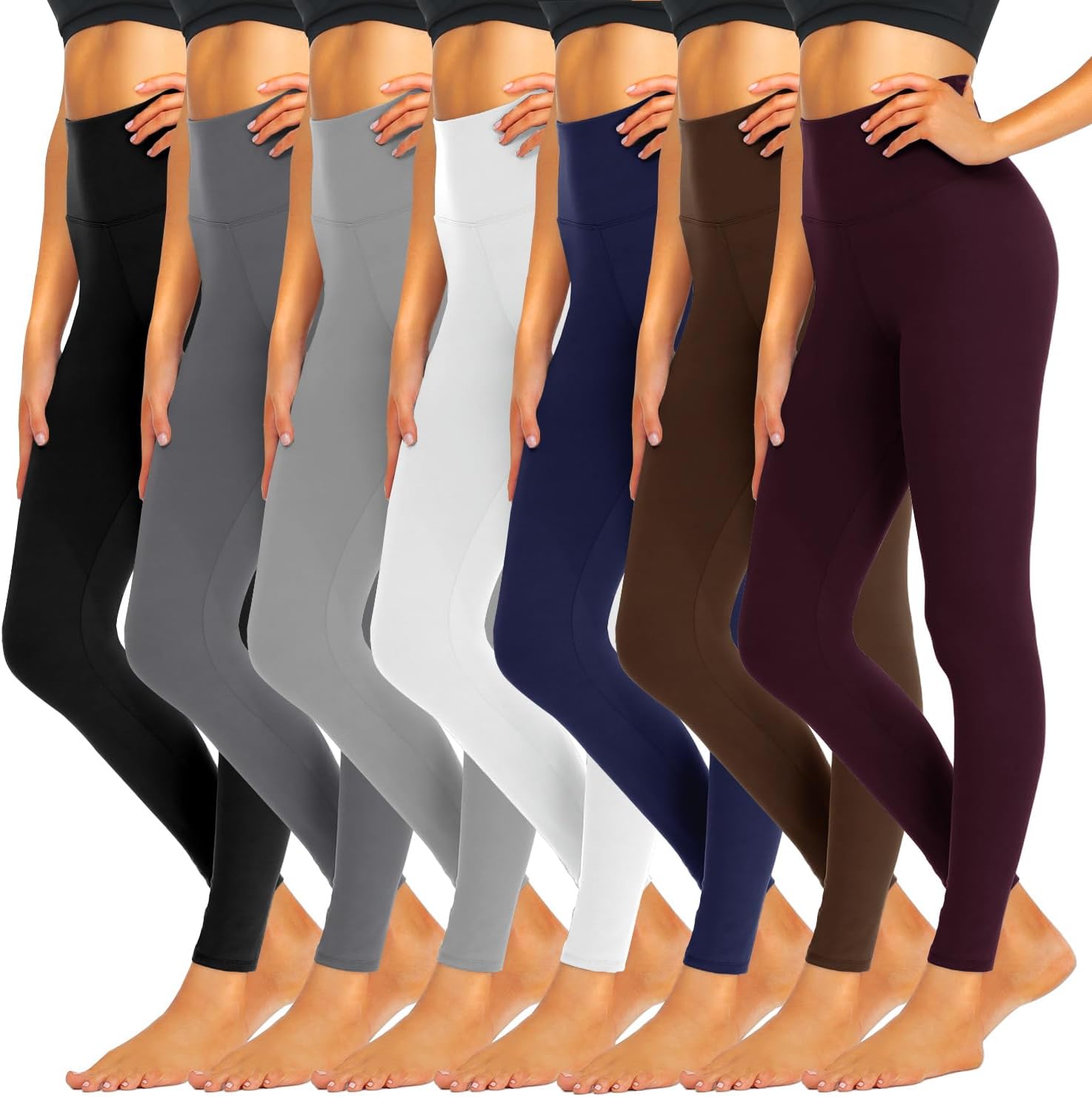 iceROSE 7 Pack Leggings for Women, High Waisted Soft Fleece Lined Leggings Black Yoga Pants for Workout Running Maternity