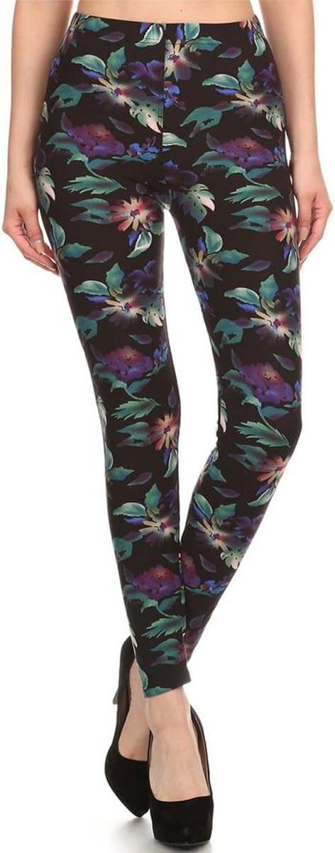 Leggings Depot High Waisted Floral  Space Print Leggings for Women - Regular, Plus, 1X3X, 3X5X