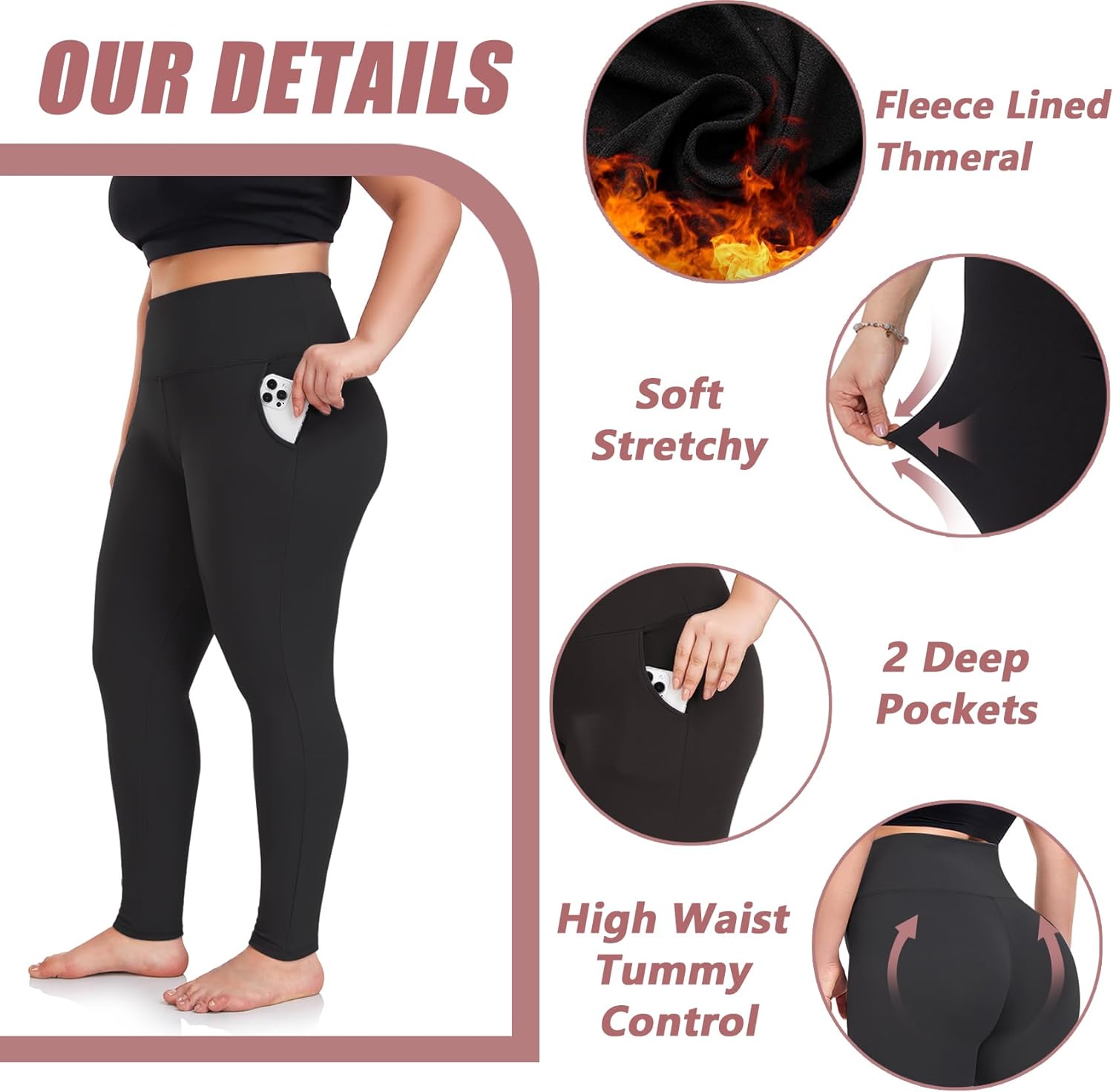 MOREFEEL Plus Size Leggings for Women-Stretchy X-Large-4X Tummy Control High Waist Spandex Workout Black Yoga Pants