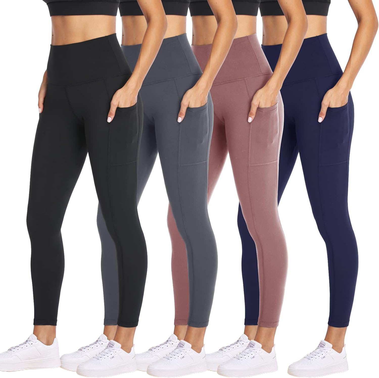 NexiEpoch 4 Pack Leggings for Women with Pockets- High Waisted Tummy Control for Workout Running Yoga Pants Reg  Plus Size