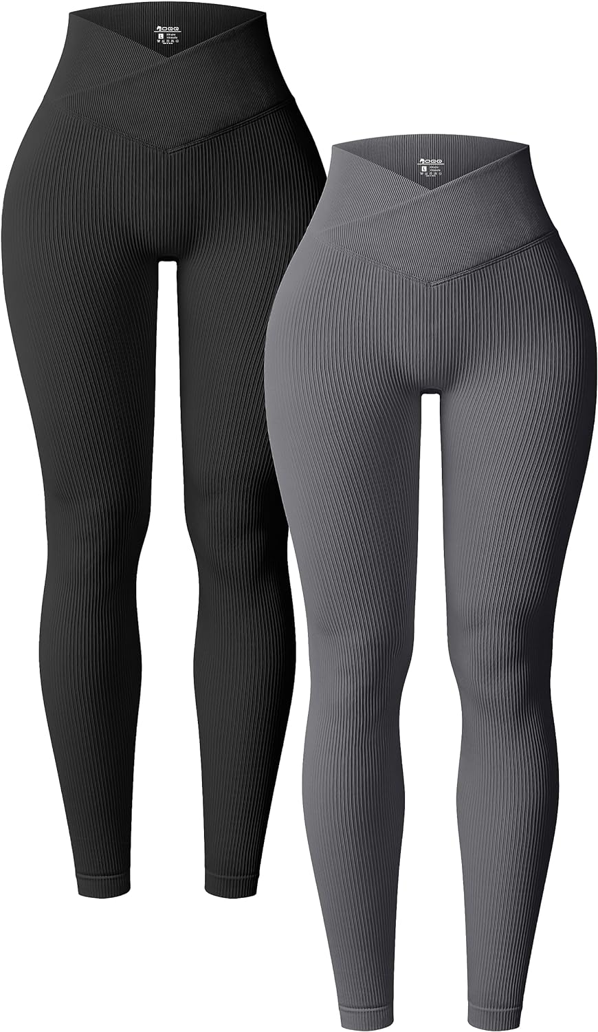 OQQ Womens 2 Piece Yoga Leggings Ribbed Seamless Workout High Waist Cross Over Athletic Exercise Leggings