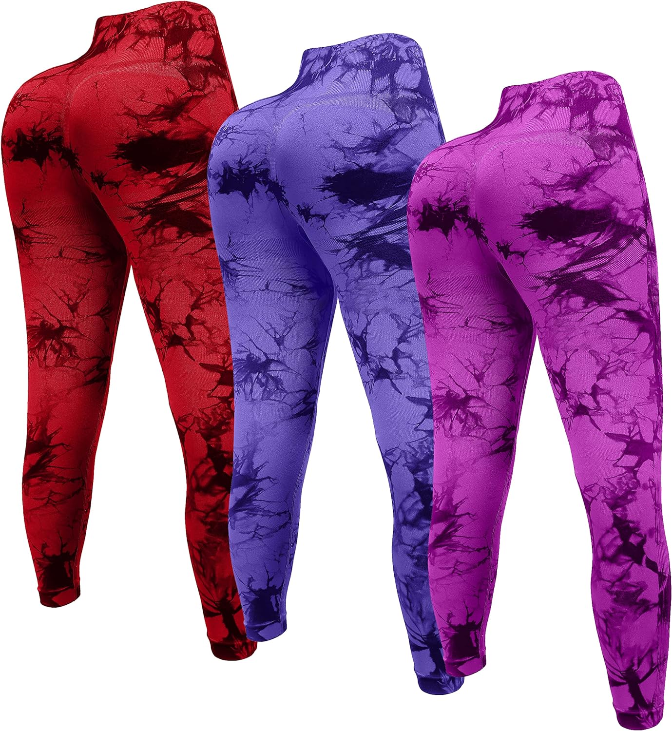 OVESPORT 3 Pack Tie Dye Seamless High Waisted Workout Leggings for Women Scrunch Butt Lifting Yoga Gym Athletic Pants
