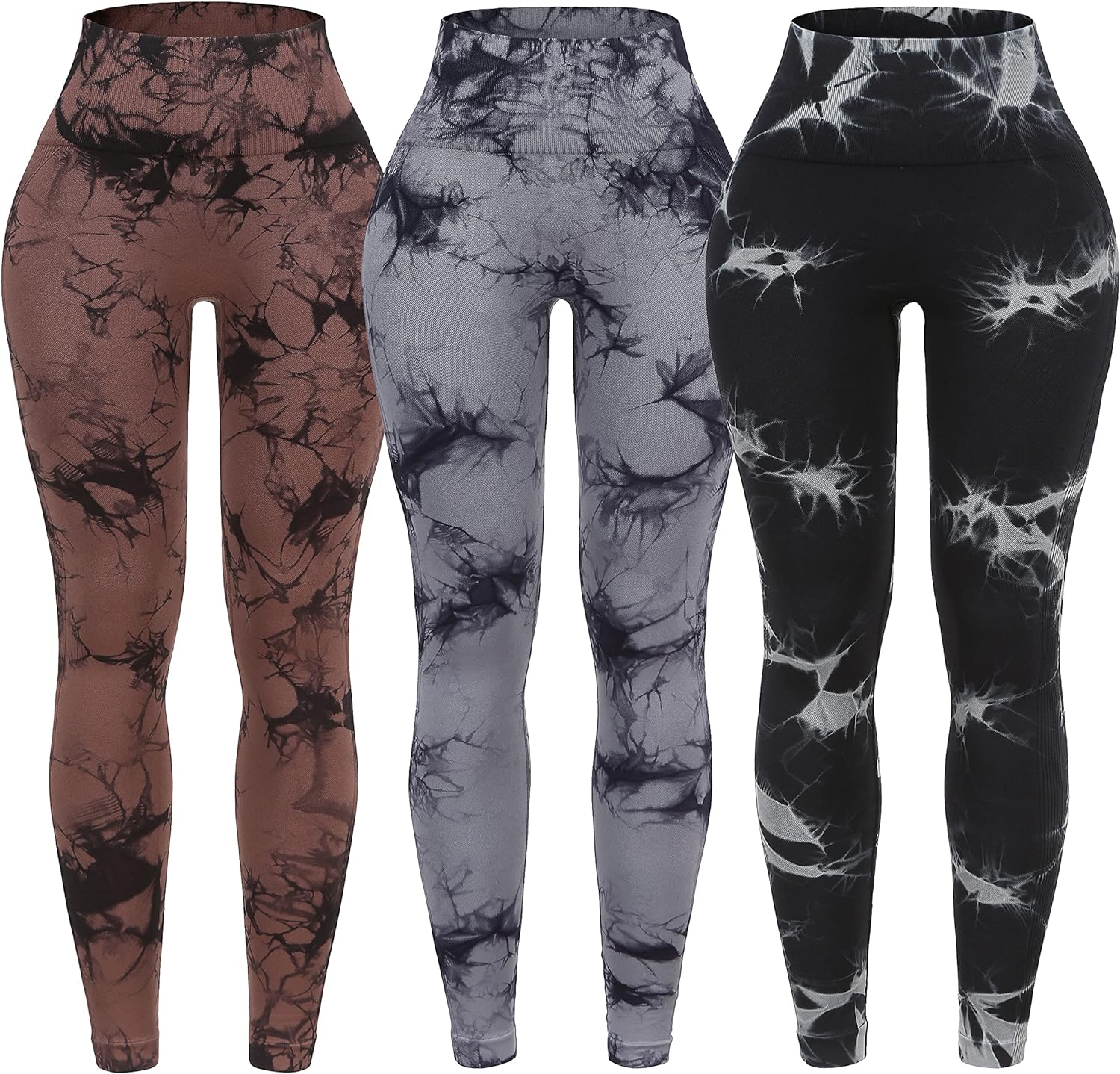 OVESPORT 3 Pack Tie Dye Seamless High Waisted Workout Leggings for Women Scrunch Butt Lifting Yoga Gym Athletic Pants