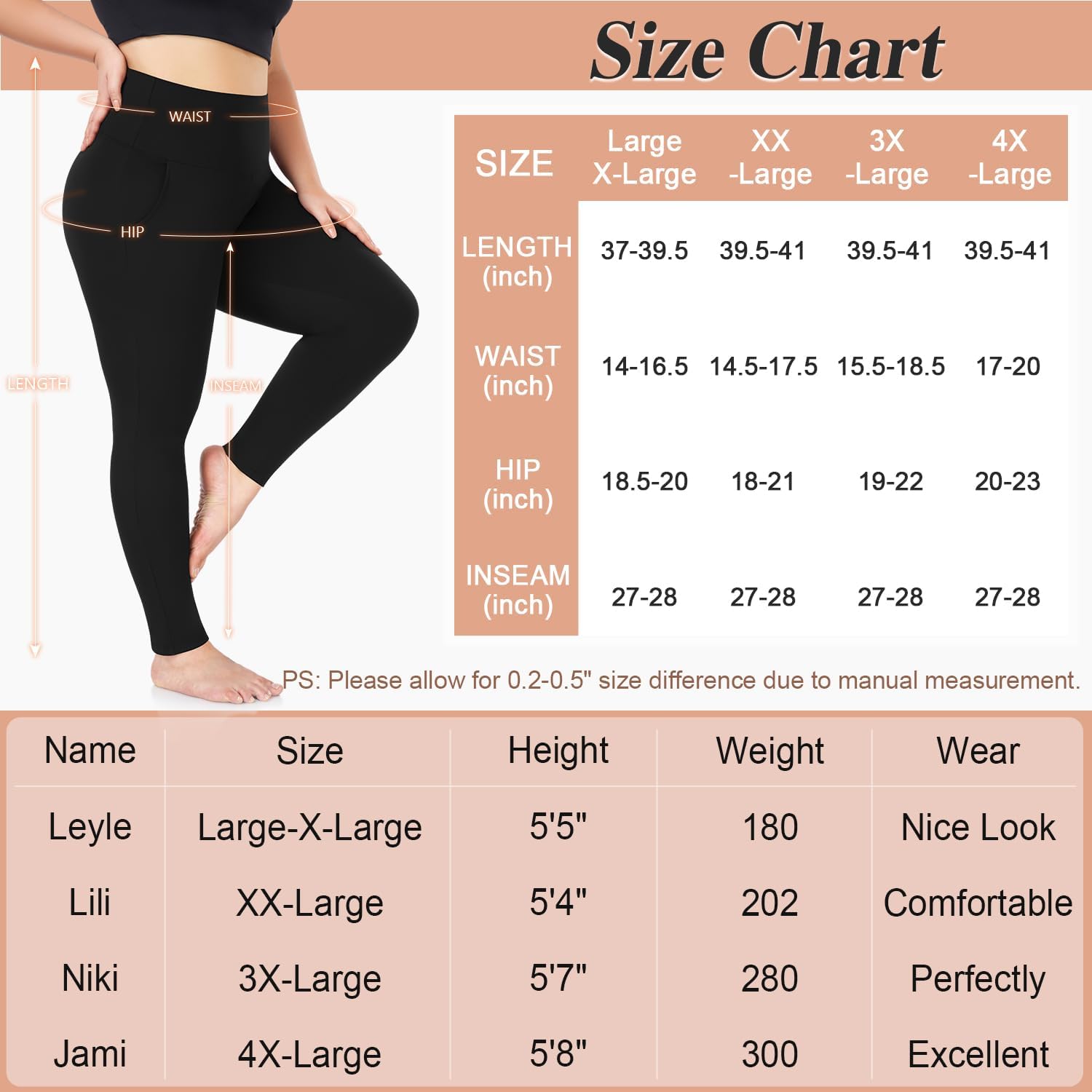 Plus Size Leggings Fleece Lined with Pockets for Womem 1X-4X -High Waist Tummy Control Soft Thermal Warm Workout Yoga Pants