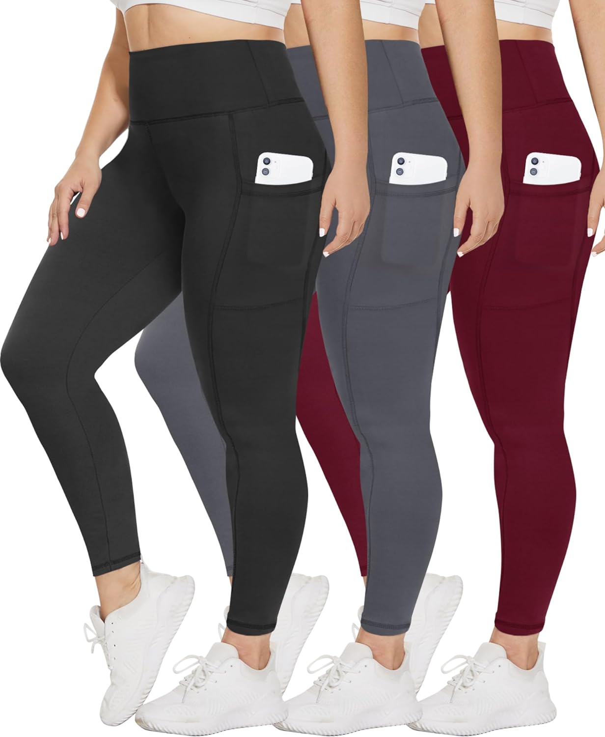 TNNZEET 3 Pack Plus Size Leggings with Pockets, Women’s Black Maternity Yoga Pants