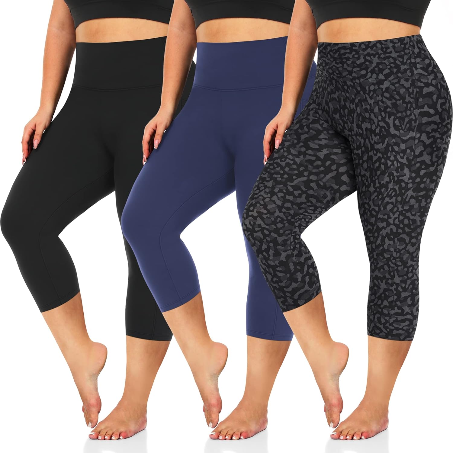 we fleece 3 Pack Plus Size Capri Leggings for Women -Stretchy X-Large-4X Tummy Control High Waist Spandex Workout Yoga Pants