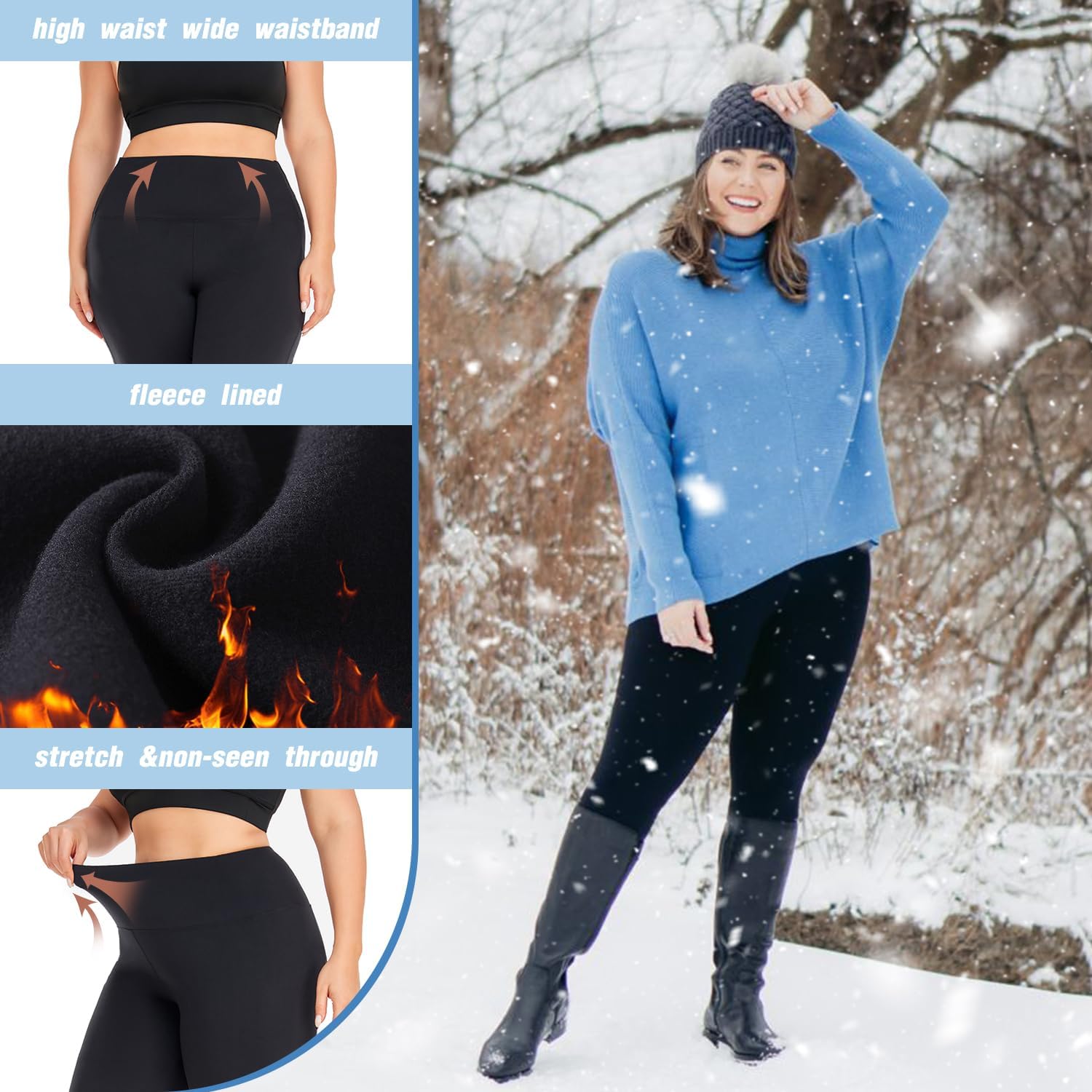 we fleece 3 Pack Plus Size Fleece Lined Leggings Women -Stretchy X-Large-4X Warm Winter Yoga Pants Thermal Leggings