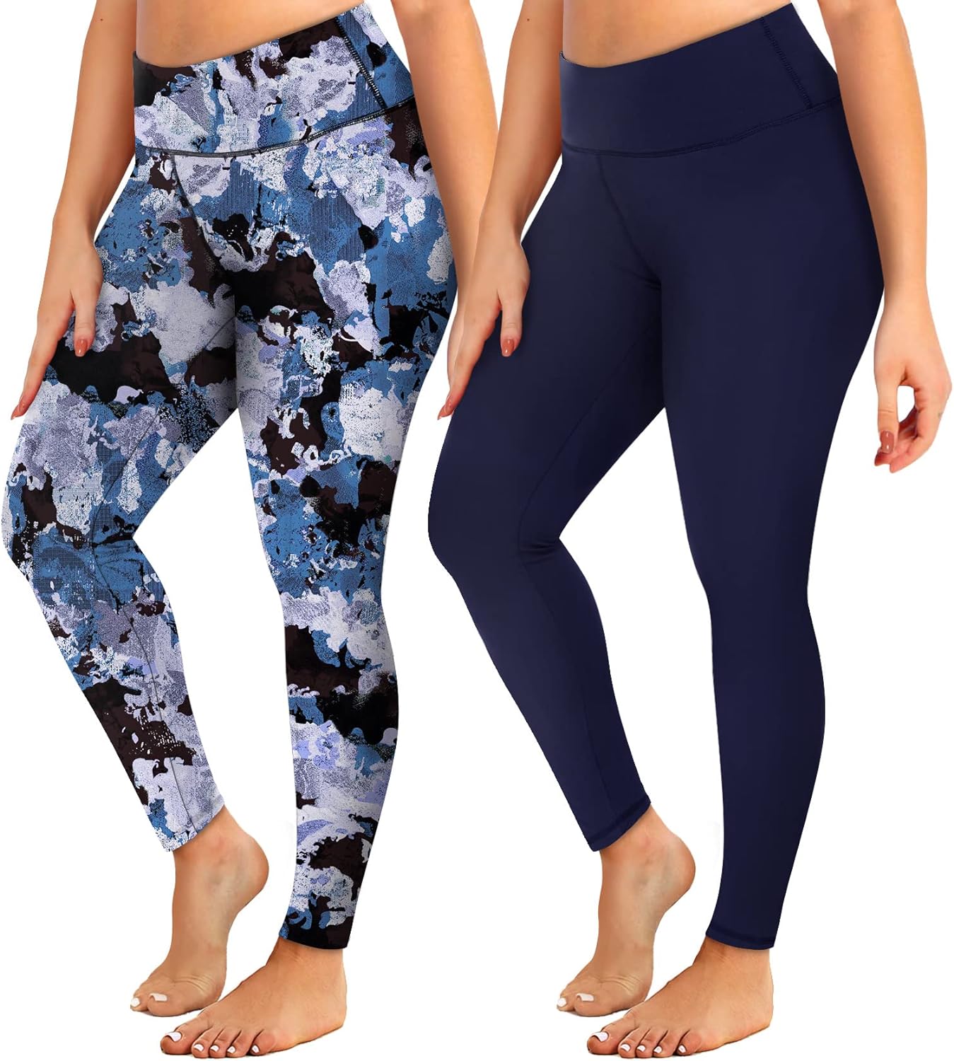 YOLIX 2 Pack Plus Size Leggings with Pockets for Women, High Waisted Tummy Control Soft Black Workout Yoga Pants