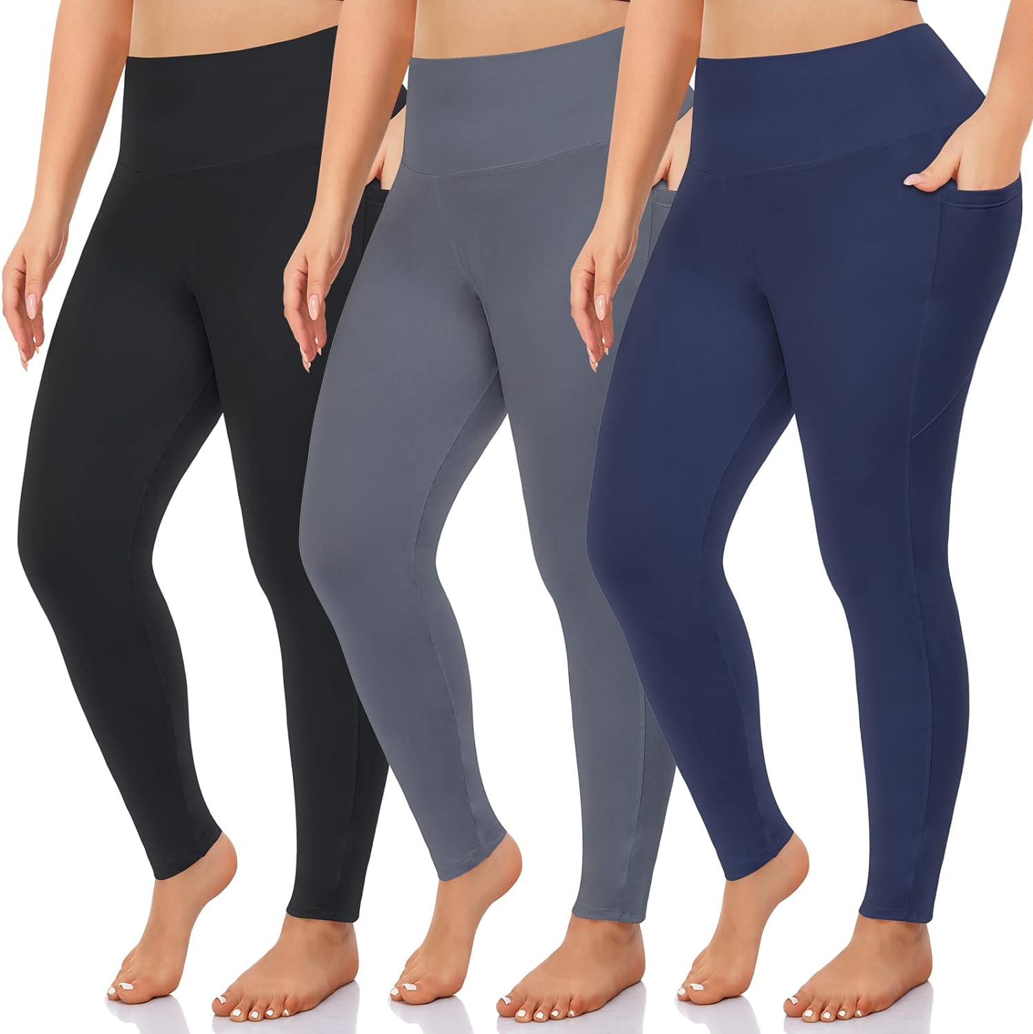 NEW YOUNG 3 Pack Plus Size Leggings with Pockets for Women,High Waist Tummy Control Workout Yoga Pants