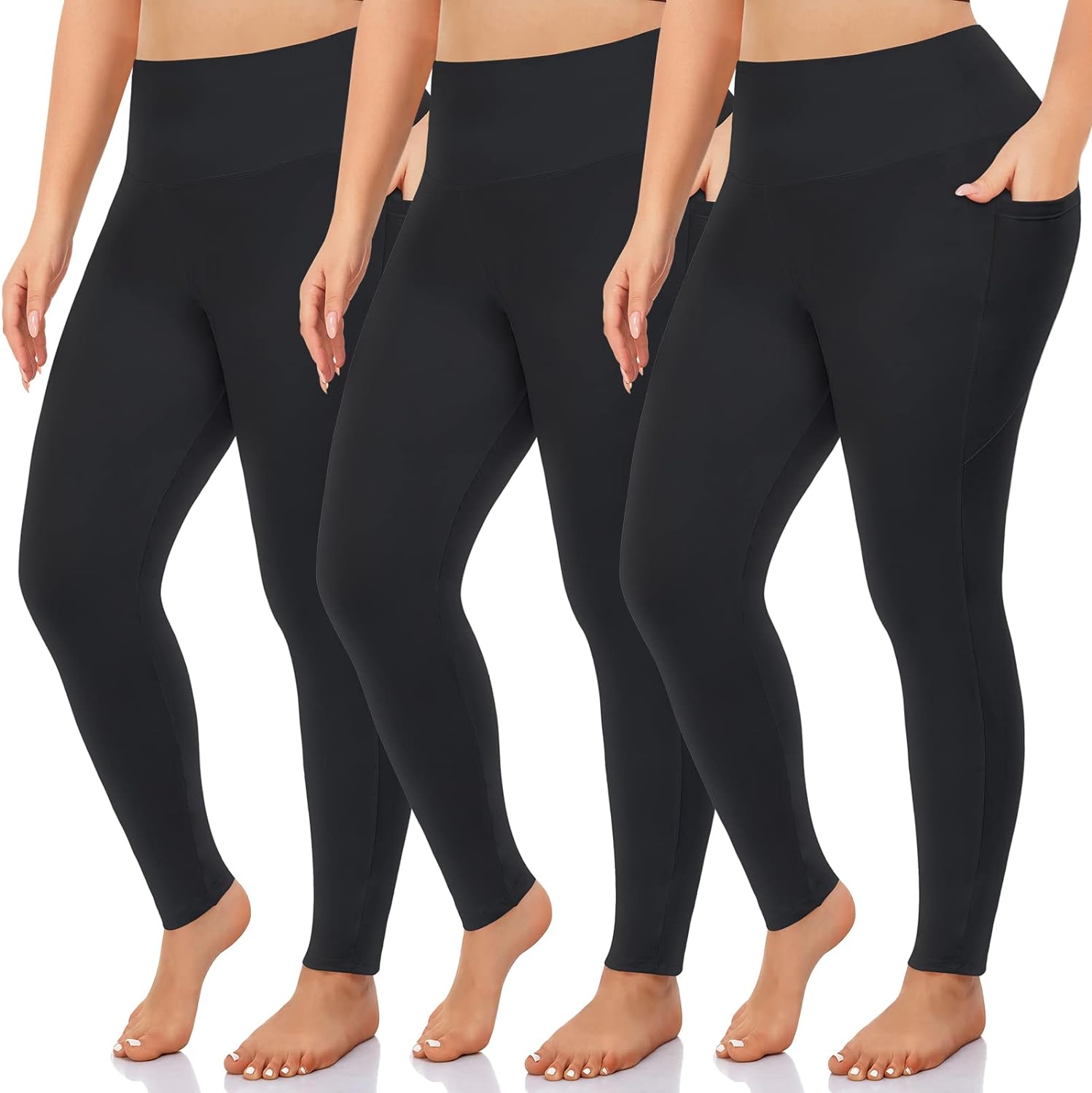 NEW YOUNG 3 Pack Plus Size Leggings with Pockets for Women,High Waist Tummy Control Workout Yoga Pants