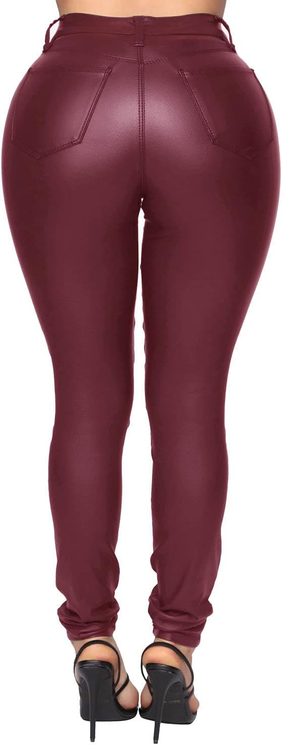 WAYRUNZ Womens High Waisted Stretch Faux Leather Pants PU Coated Legging Juniors