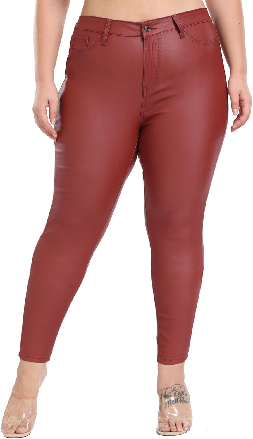 WAYRUNZ Womens High Waisted Stretch Faux Leather Pants PU Coated Legging Juniors