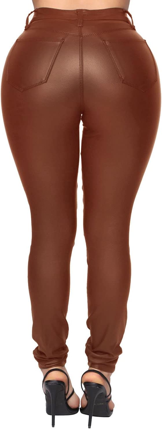 WAYRUNZ Womens High Waisted Stretch Faux Leather Pants PU Coated Legging Juniors