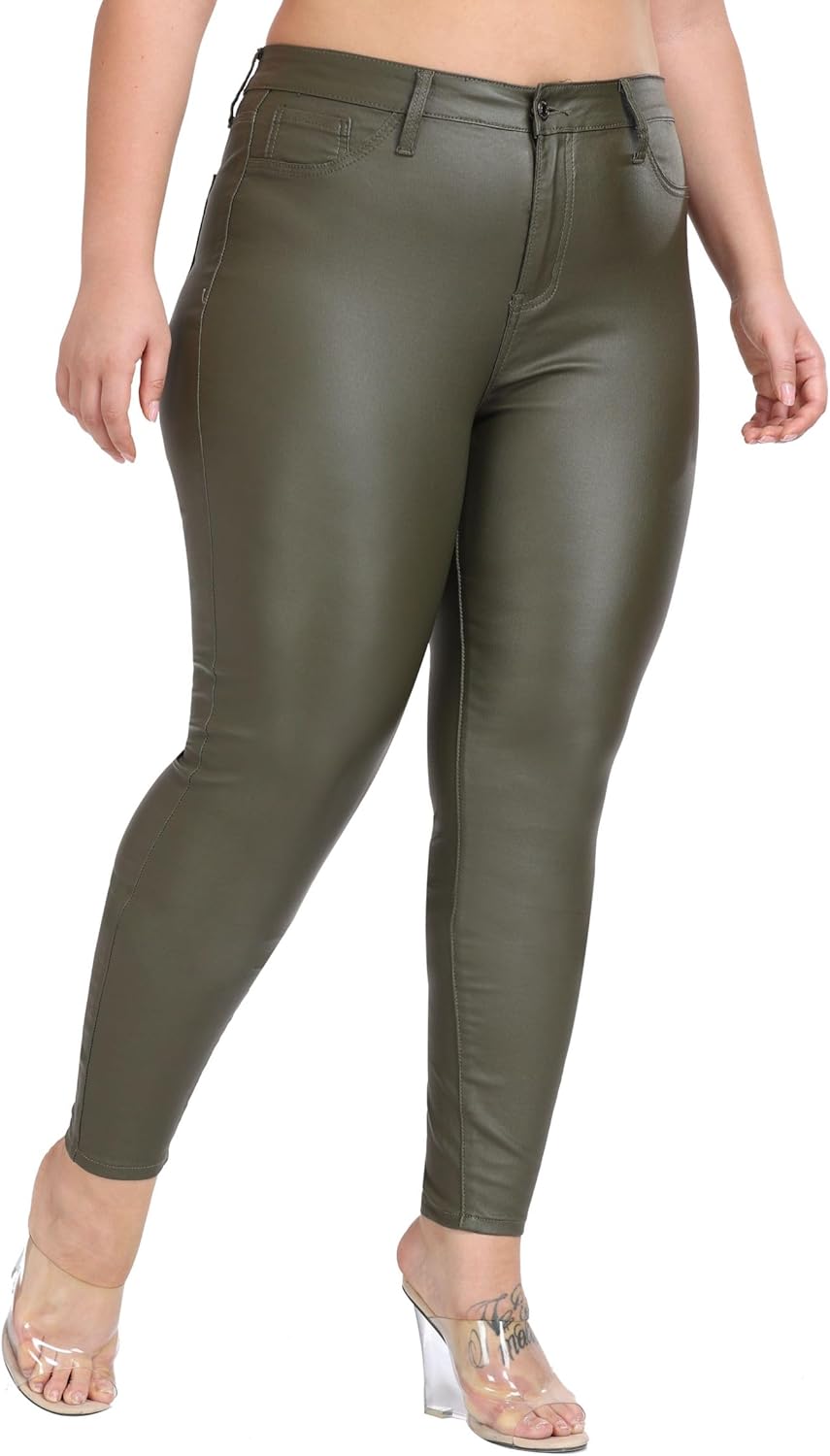 WAYRUNZ Womens High Waisted Stretch Faux Leather Pants PU Coated Legging Juniors