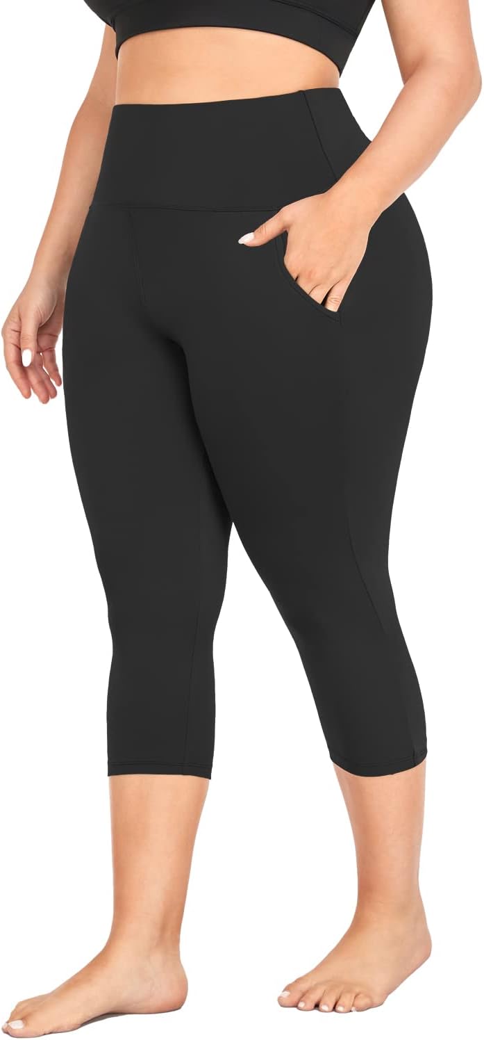 MOREFEEL Capri Plus Size Leggings for Women with Pockets-Stretchy XL-4XL Tummy Control High Waist Workout Black Yoga Pants MOREFEEL Capri Plus Size Leggings for Women with Pockets-Stretchy XL-4XL Tummy Control High Waist Workout Black Yoga Pants