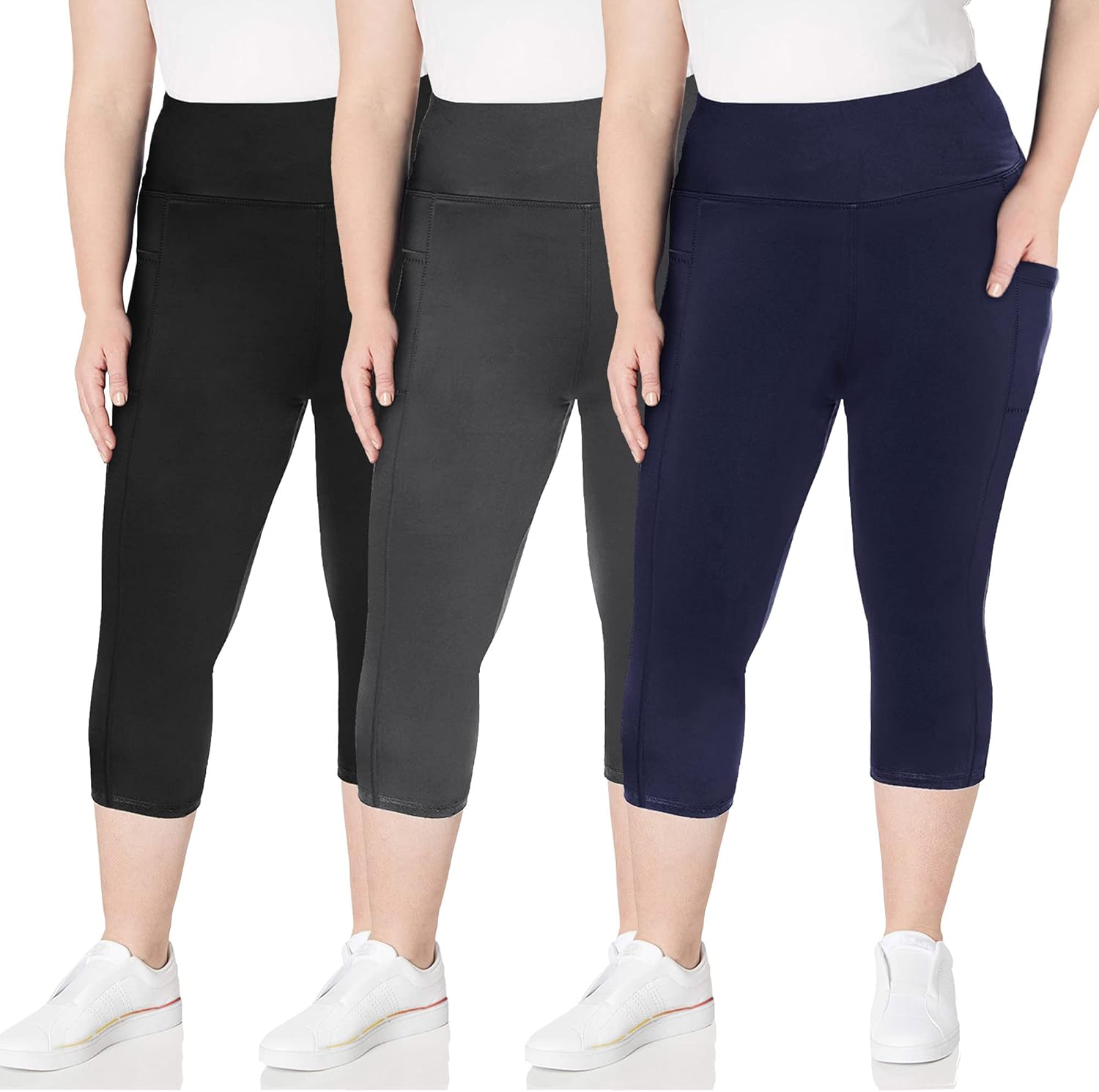 TNNZEET 3 Pack Plus Size Capri Leggings with Pockets for Women, High Waisted Black Workout Yoga Leggings 2X 3X 4X TNNZEET 3 Pack Plus Size Capri Leggings with Pockets for Women, High Waisted Black Workout Yoga Leggings 2X 3X 4X