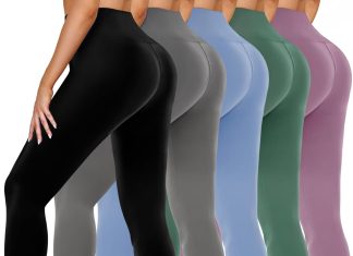 5 Pack Leggings for Women High Waisted No See-Through Soft Tummy Control Black Pants for Running Yoga Athletic Workout