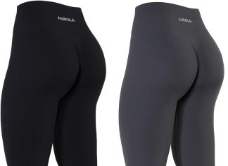 AUROLA Power Workout Leggings for Women Tummy Control Squat Proof Ribbed Thick Seamless Scrunch Active Pants