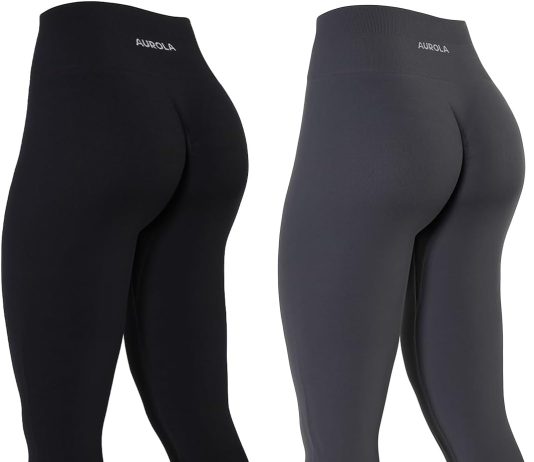 AUROLA Power Workout Leggings for Women Tummy Control Squat Proof Ribbed Thick Seamless Scrunch Active Pants