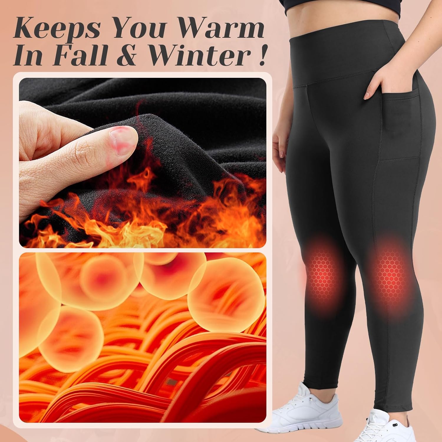 HLTPRO/3 Pack Plus Size Fleece Lined Leggings with Pockets for Women - Black Thermal Warm High Waist Yoga Pants for Workout HLTPRO/3 Pack Plus Size Fleece Lined Leggings with Pockets for Women - Black Thermal Warm High Waist Yoga Pants for Workout