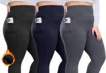 HLTPRO 1/3 Pack Plus Size Fleece Lined Leggings with Pockets for Women – Black Thermal Warm High Waist Yoga Pants for Workout